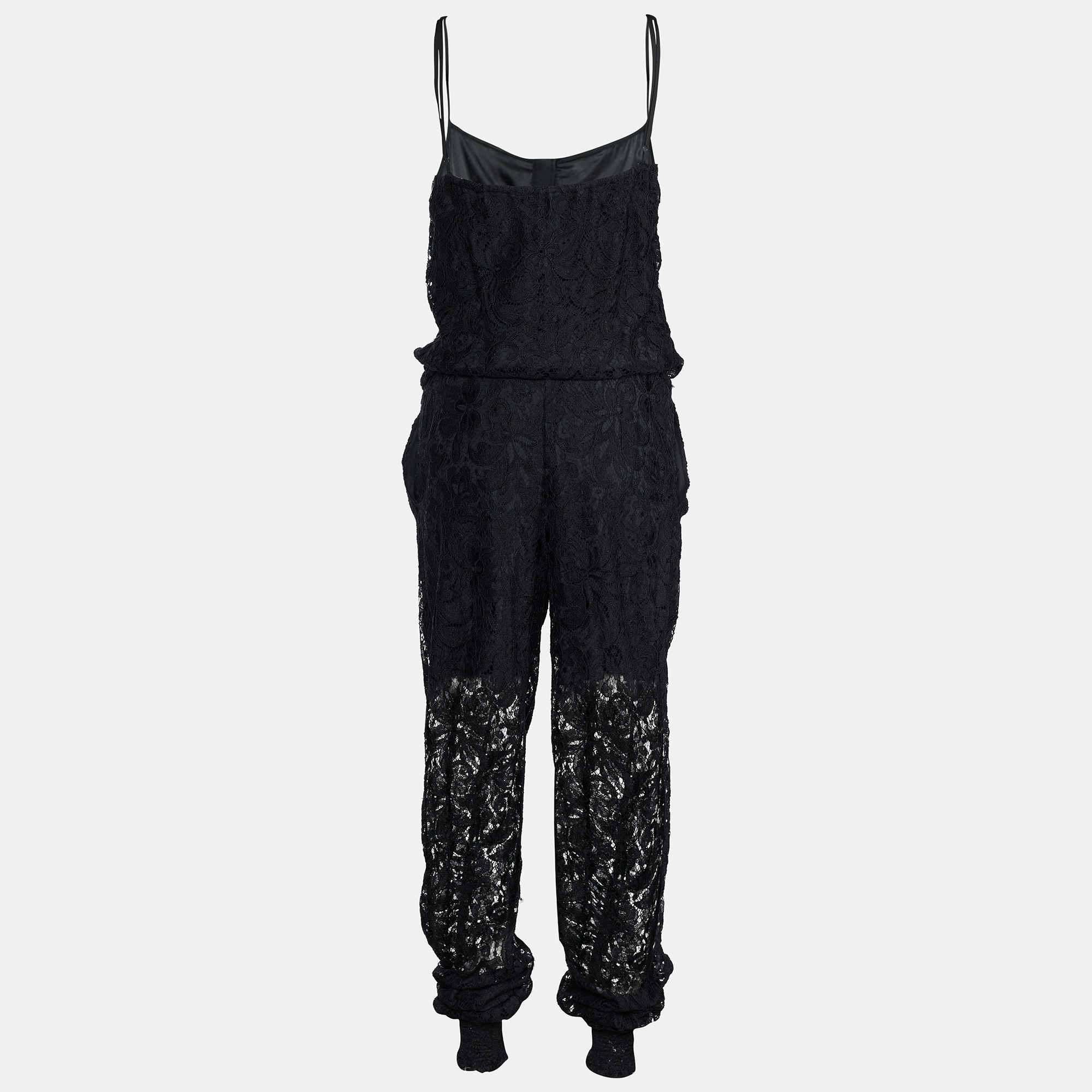 

Dolce & Gabbana Black Floral Lace Elasticized Waist Sleeveless Jumpsuit