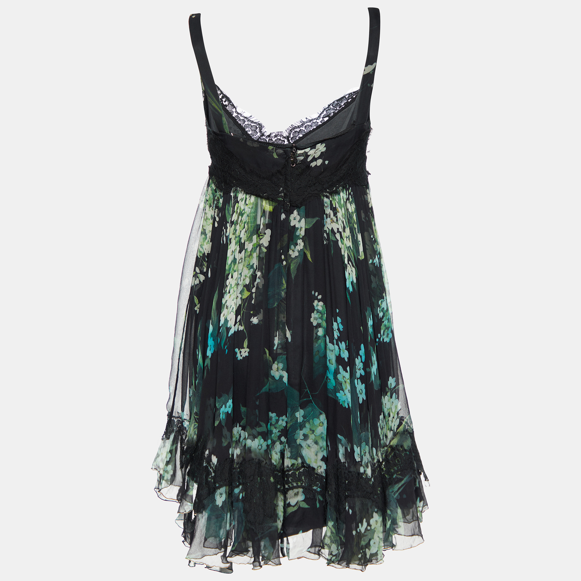 

Dolce & Gabbana Black/Green Floral Print Silk Blend Sleeveless Dress