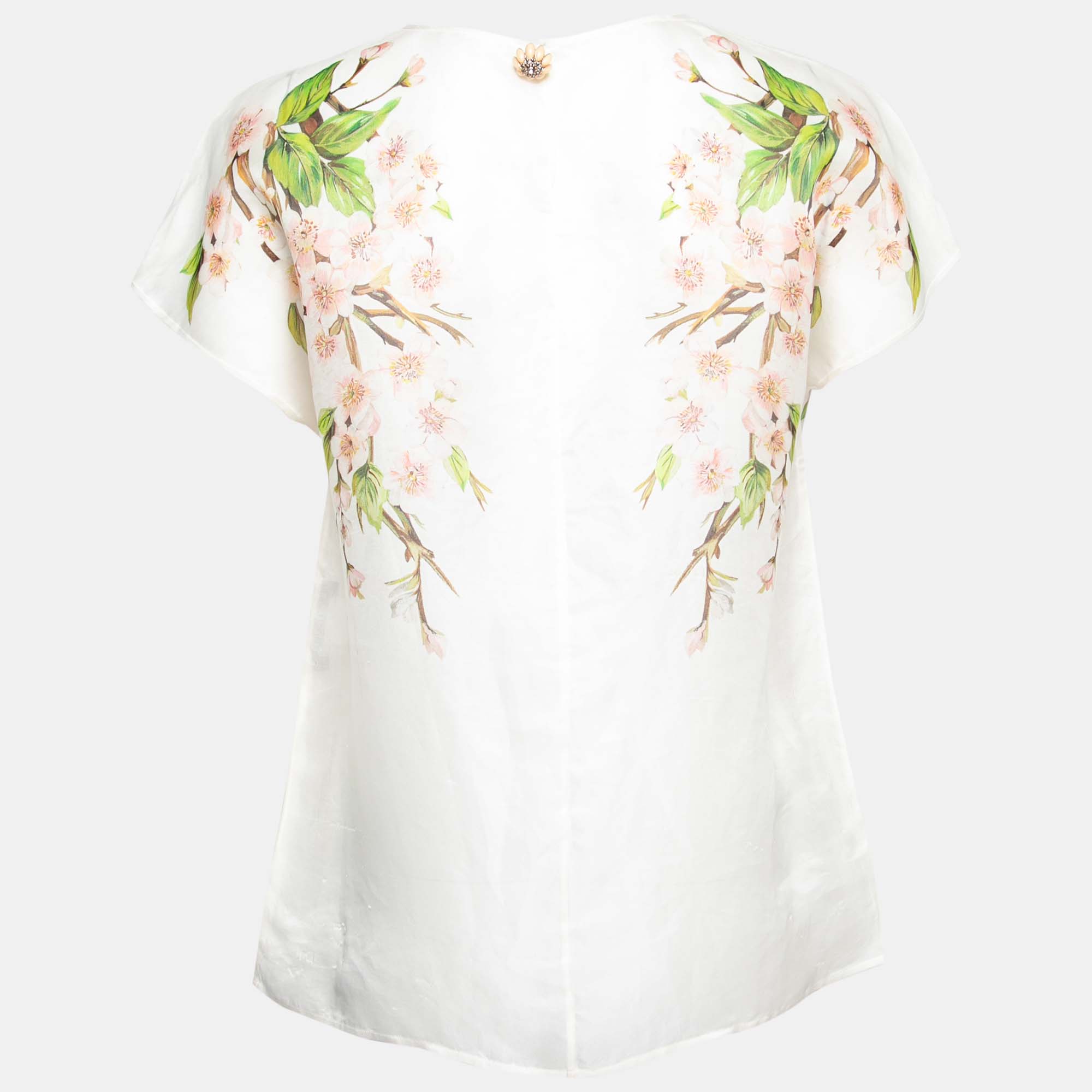 

Dolce & Gabbana White Floral Printed Sheer Silk Top