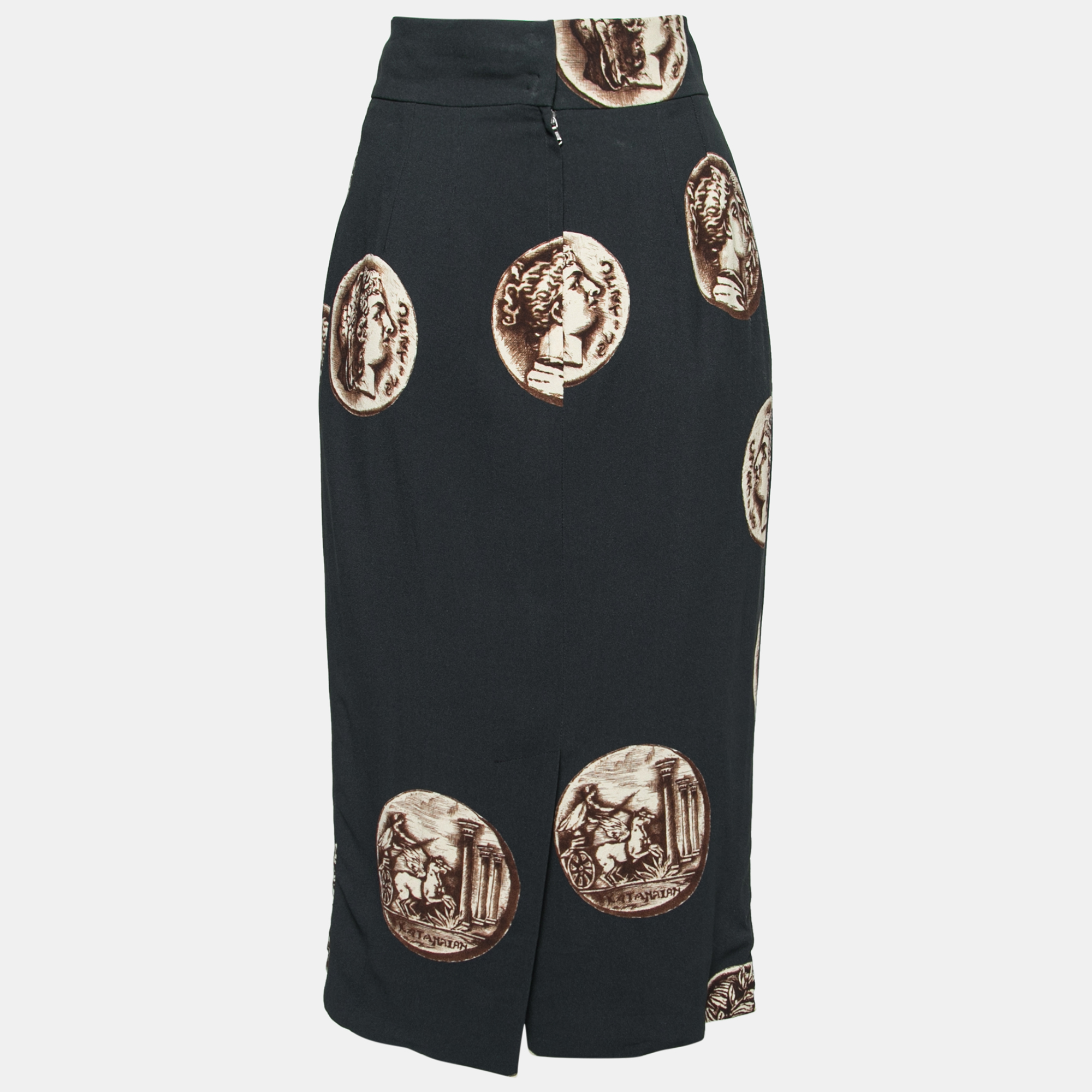 

Dolce & Gabbana Black Coin Printed Crepe Pencil Skirt