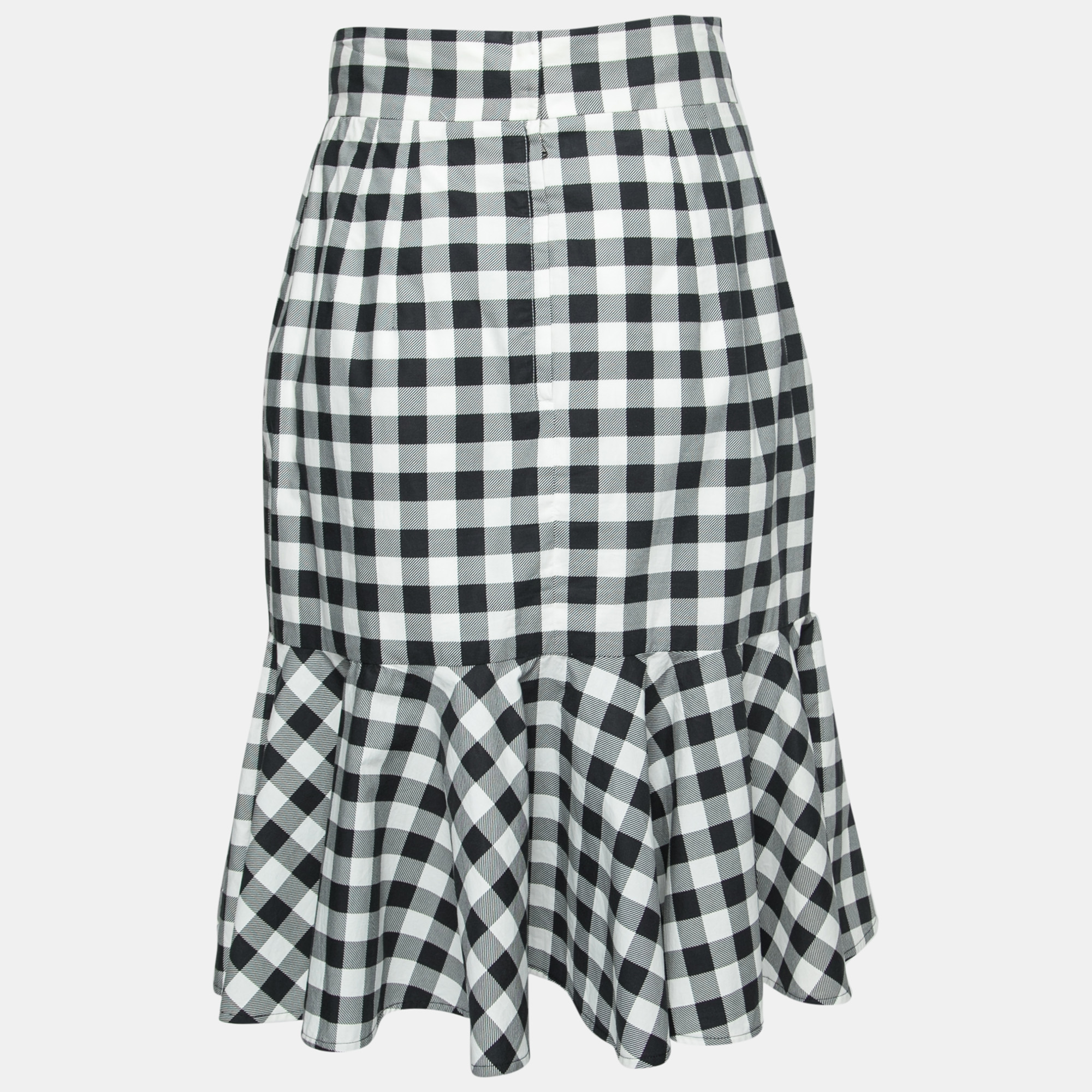 

Dolce & Gabbana Gingham Checkered Cotton Flared Hem Skirt, Black