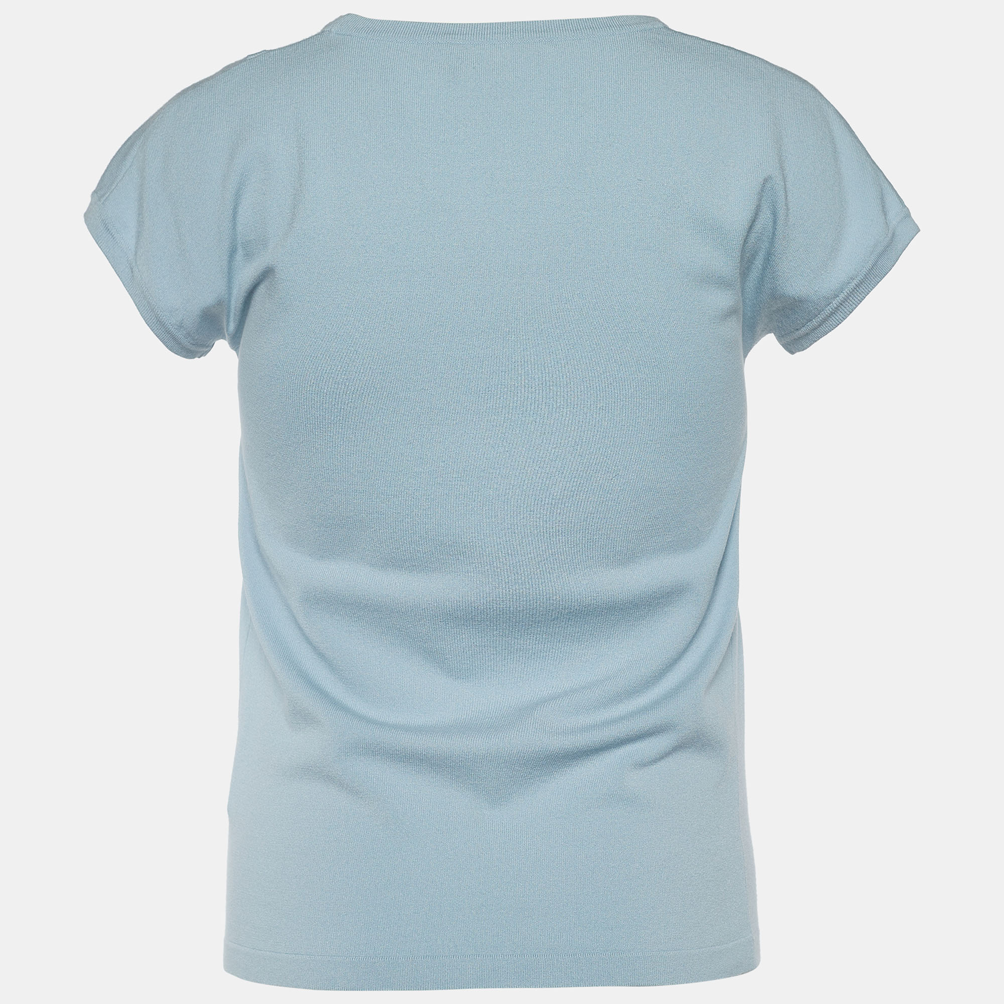 

Dolce & Gabbana Powder Blue Knit Logo Embellished Top