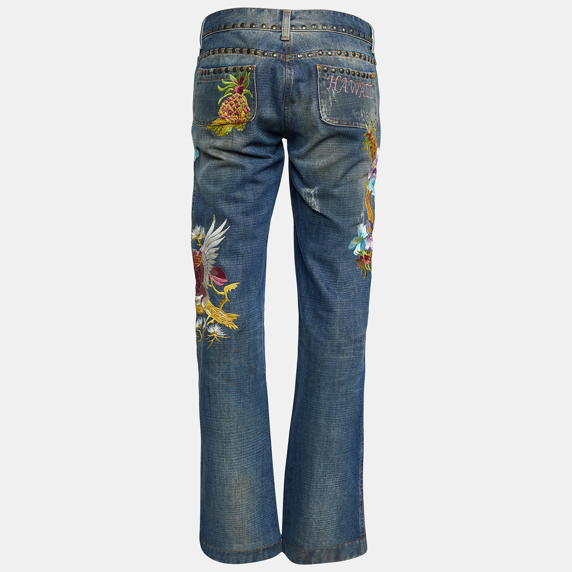 

Dolce & Gabbana Blue Denim Embroidered Straight Fit Jeans /Waist - 33.5