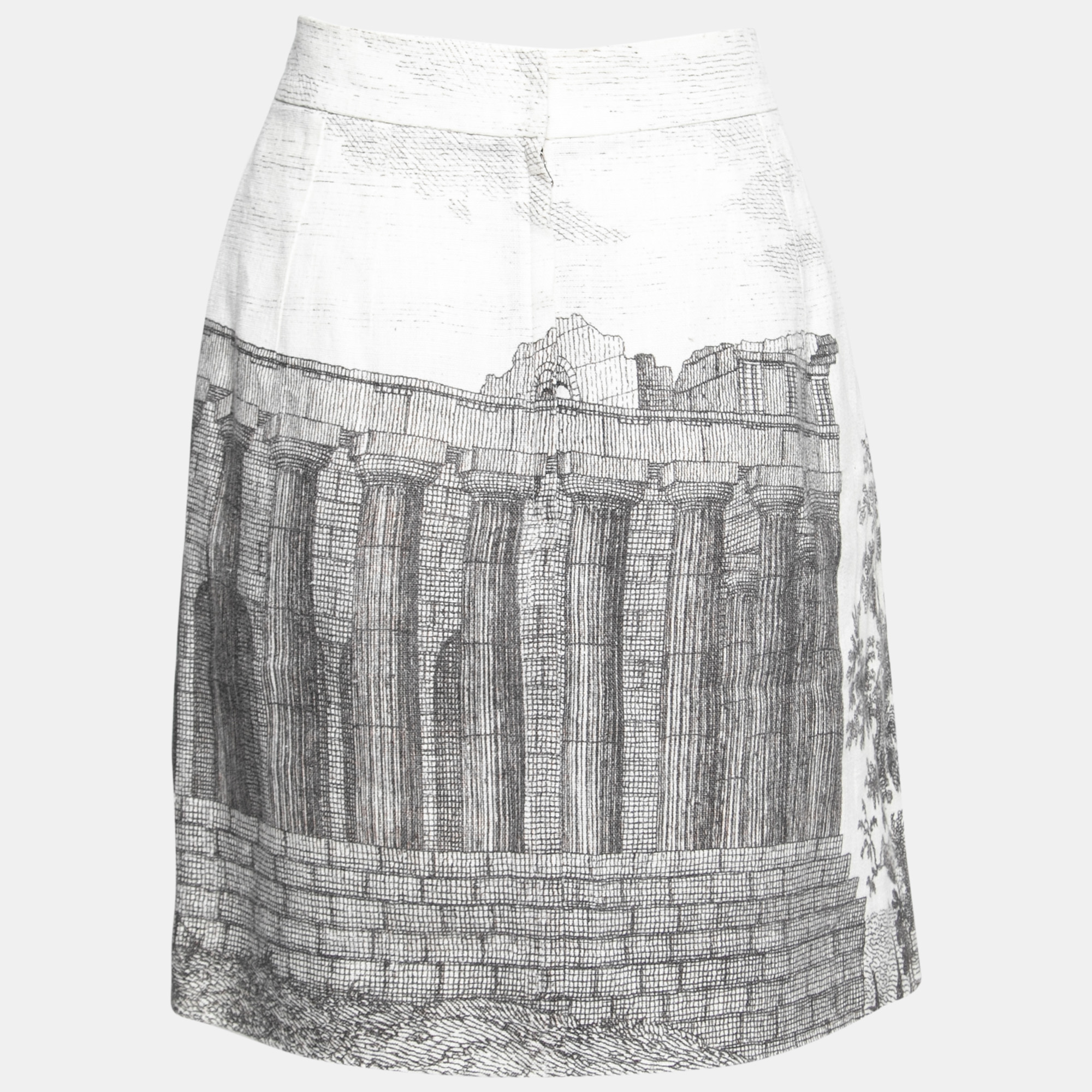 

Dolce & Gabbana Monochrome Ancient Rome Printed Linen Skirt, Black