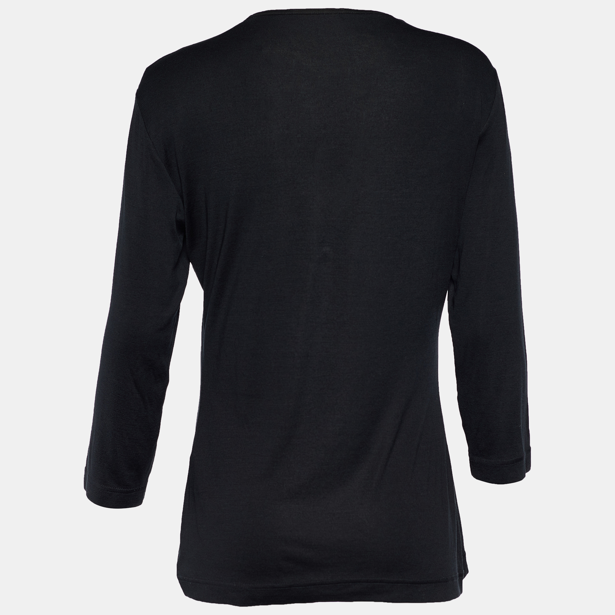 

Dolce & Gabbana Black Jersey Flower Embellished Top