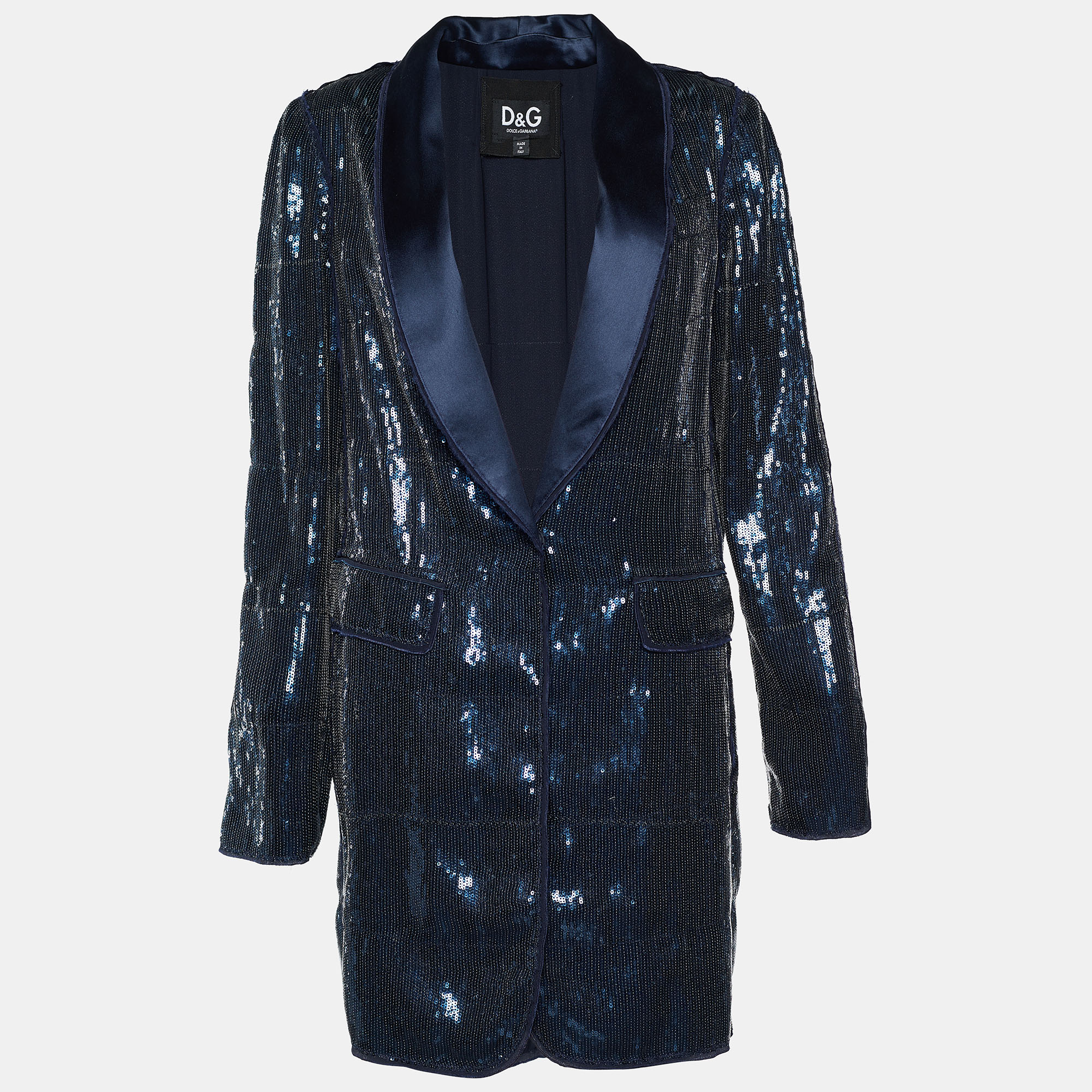 

Dolce & Gabbana Blue Sequined Single Button Long Blazer, Navy blue