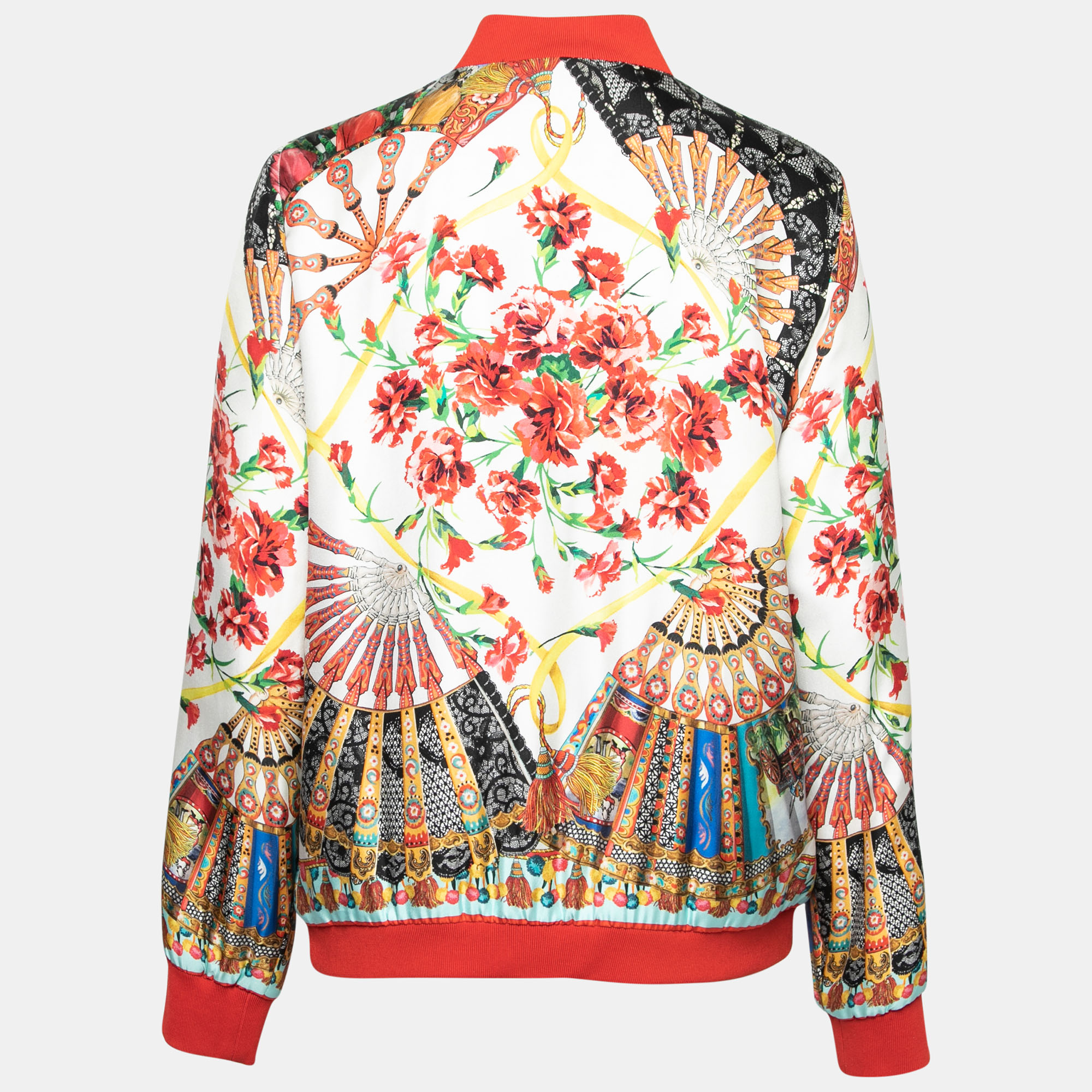 

Dolce & Gabbana Cream Printed Silk Zip Front Jacket