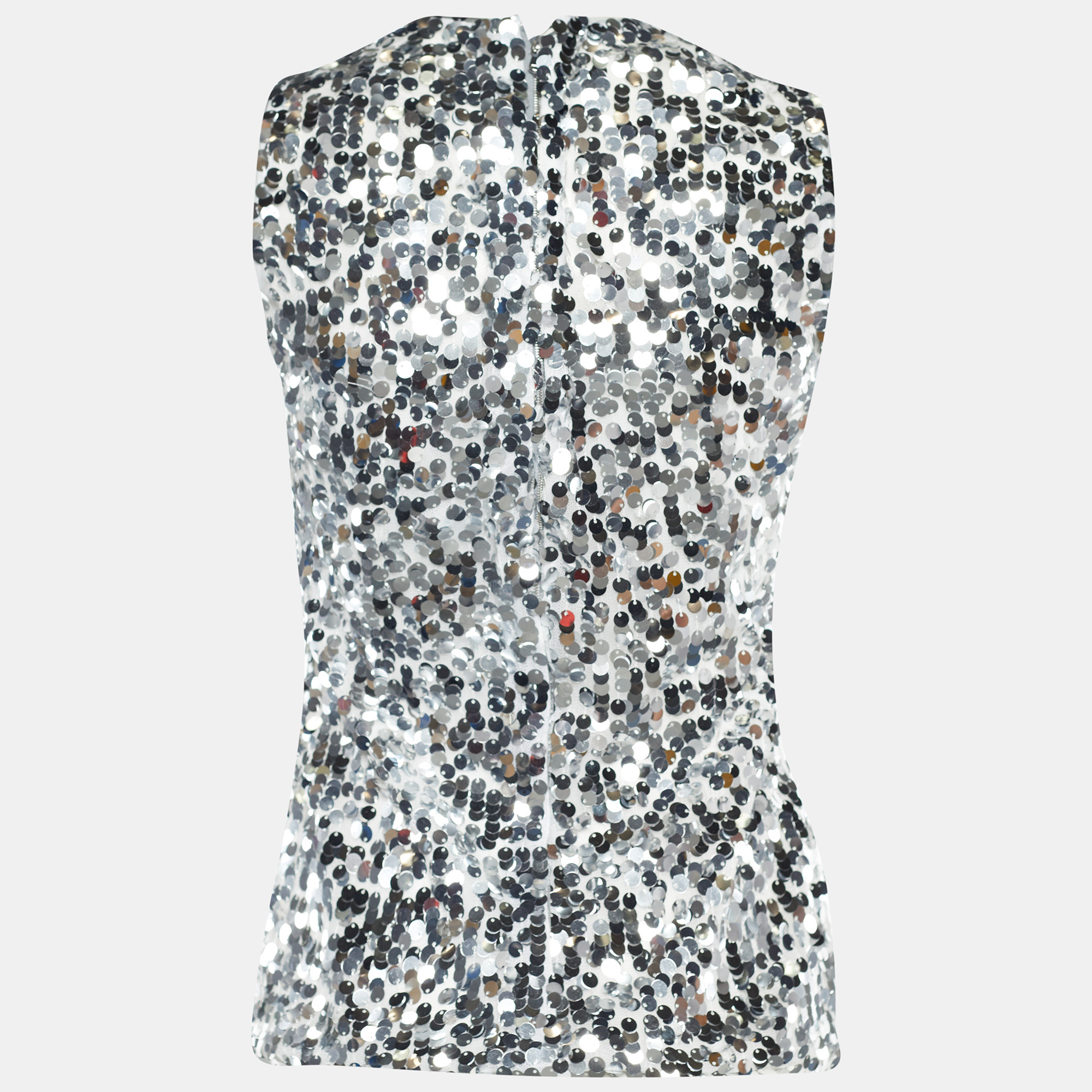 

Dolce & Gabbana Silver Sequined Mesh Sleeveless Top