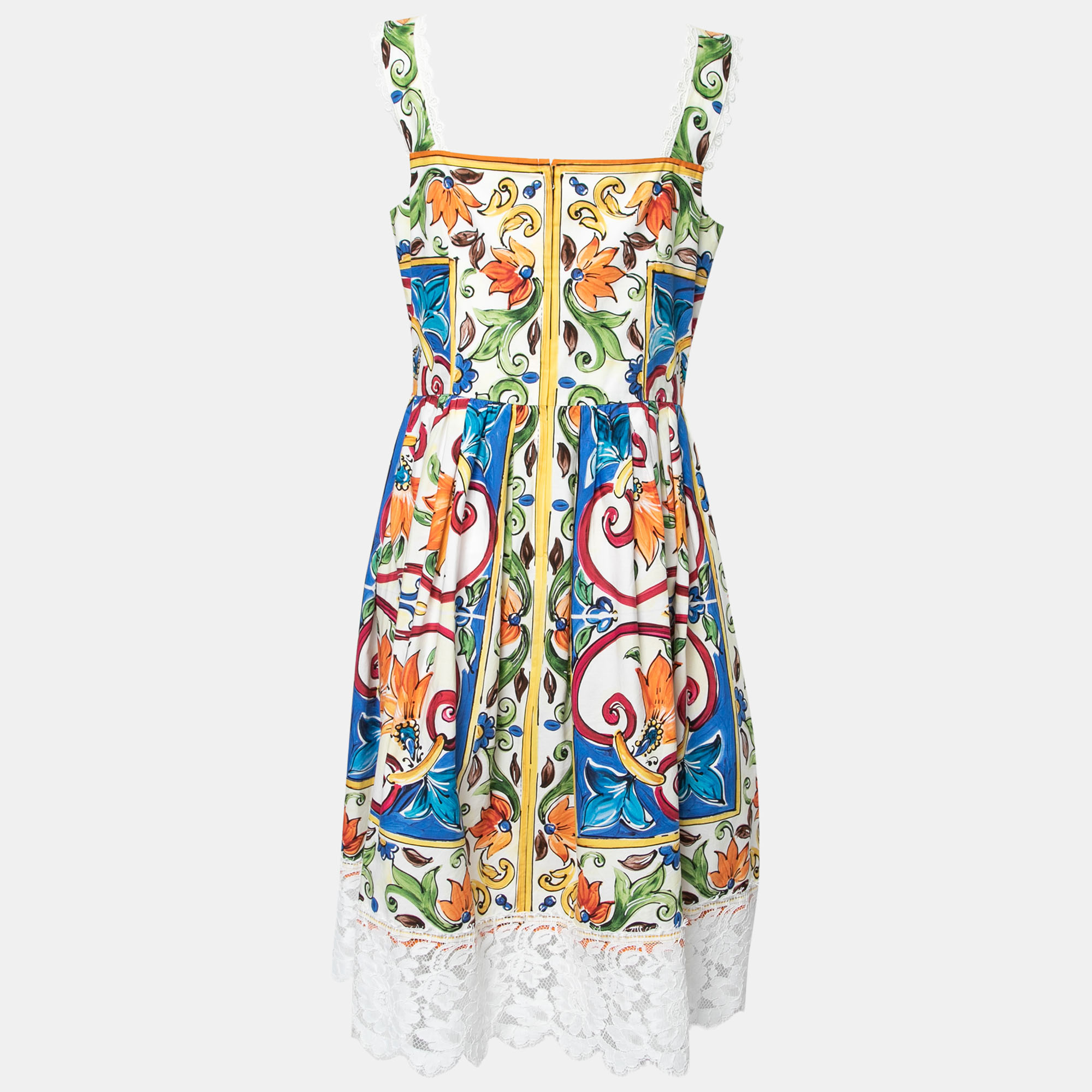 

Dolce & Gabbana White Floral Printed Button Front Lace Trim Dress