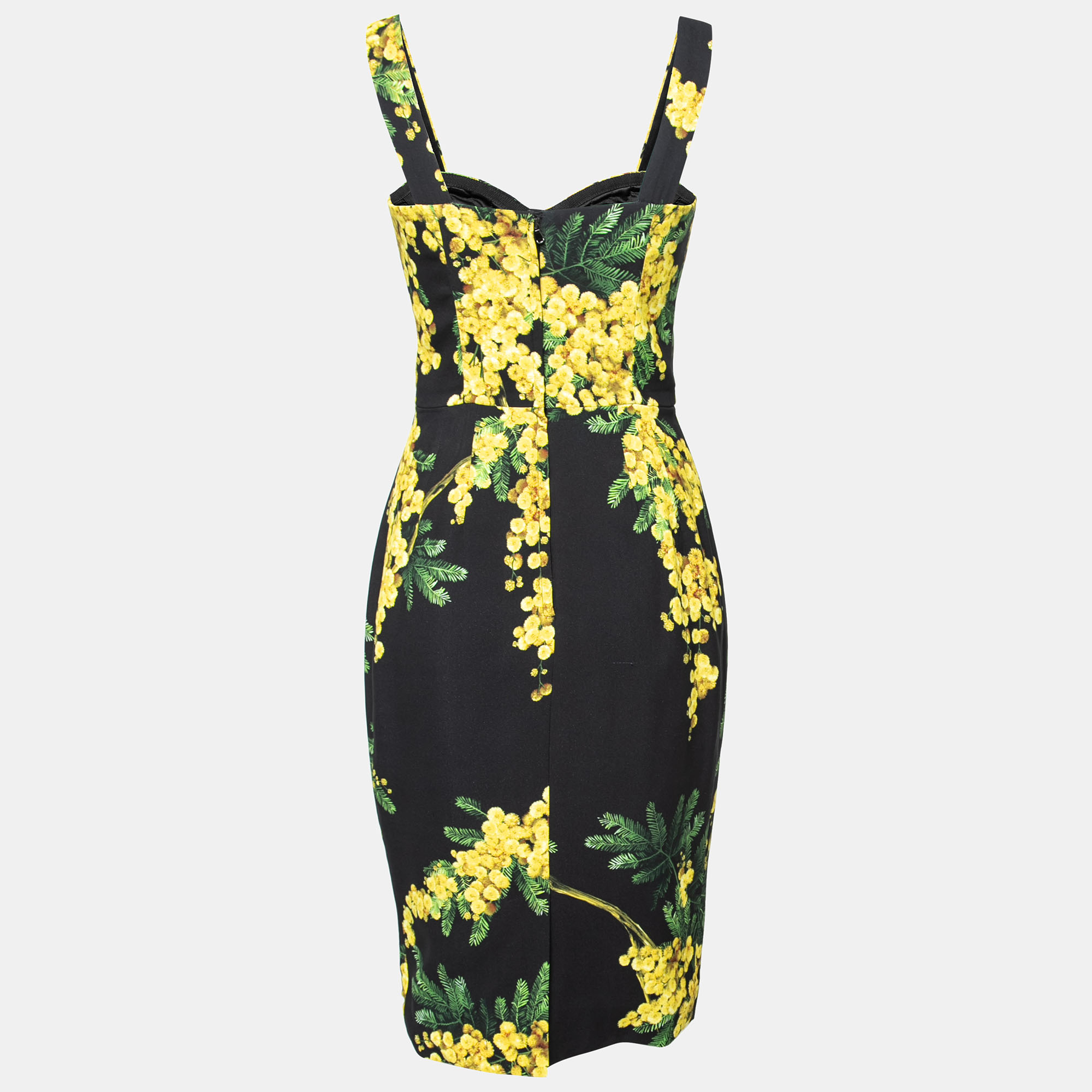 

Dolce & Gabbana Black & Yellow Mimosa Print Bustier Dress