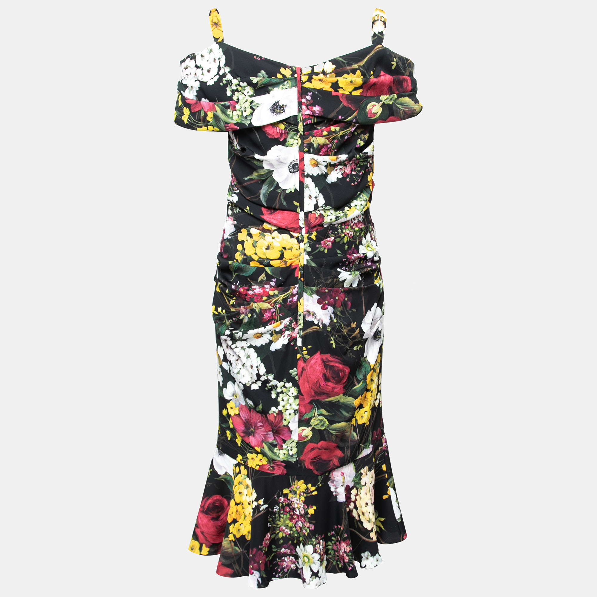 

Dolce & Gabbana Black Floral Printed Side Ruched Dress