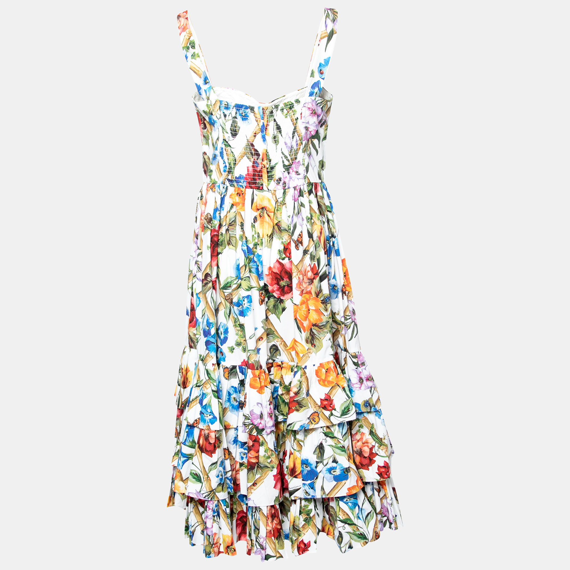 

Dolce & Gabbana White Floral Printed Poplin Bustier Dress