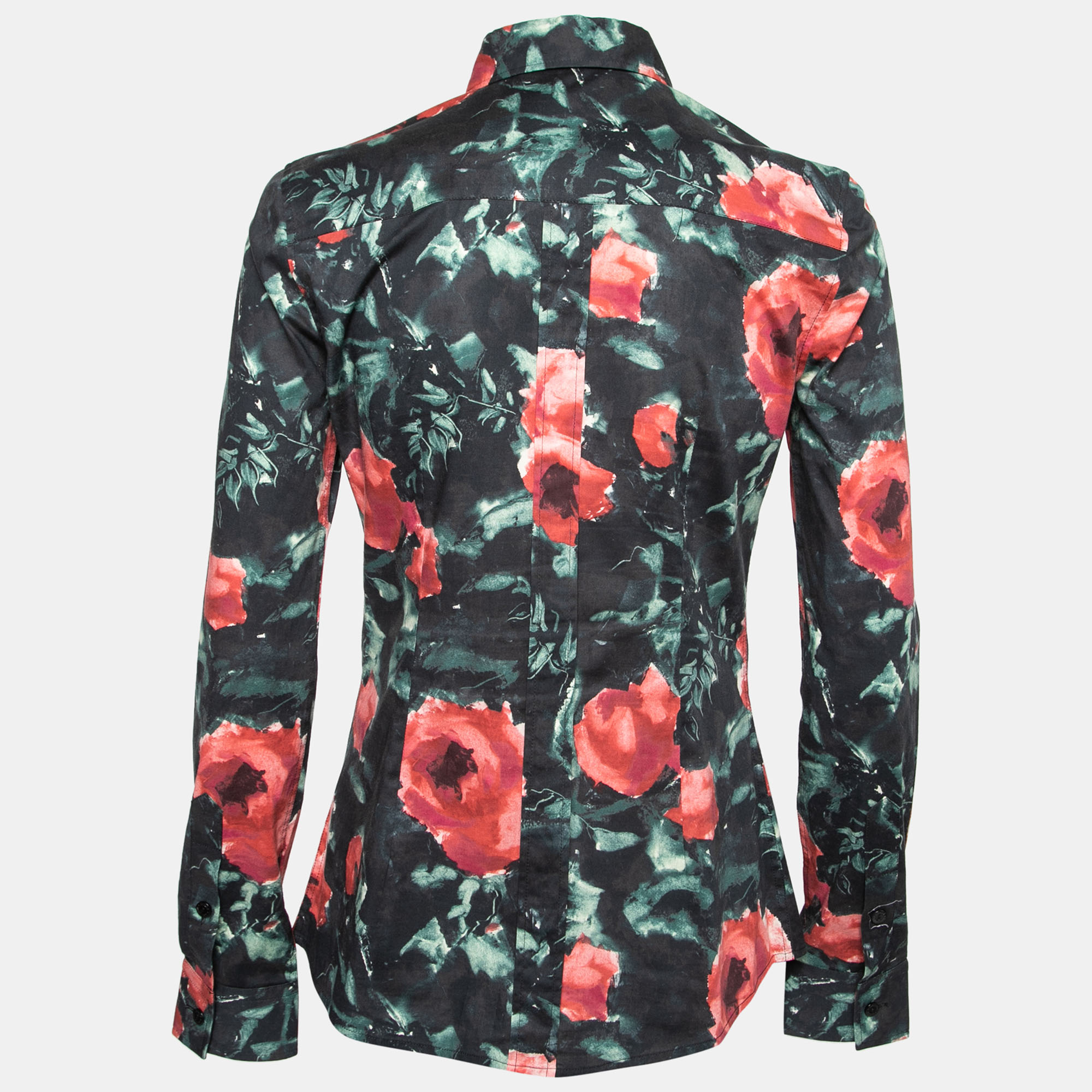 

Dolce & Gabbana Black Floral Printed Cotton Button Front Shirt