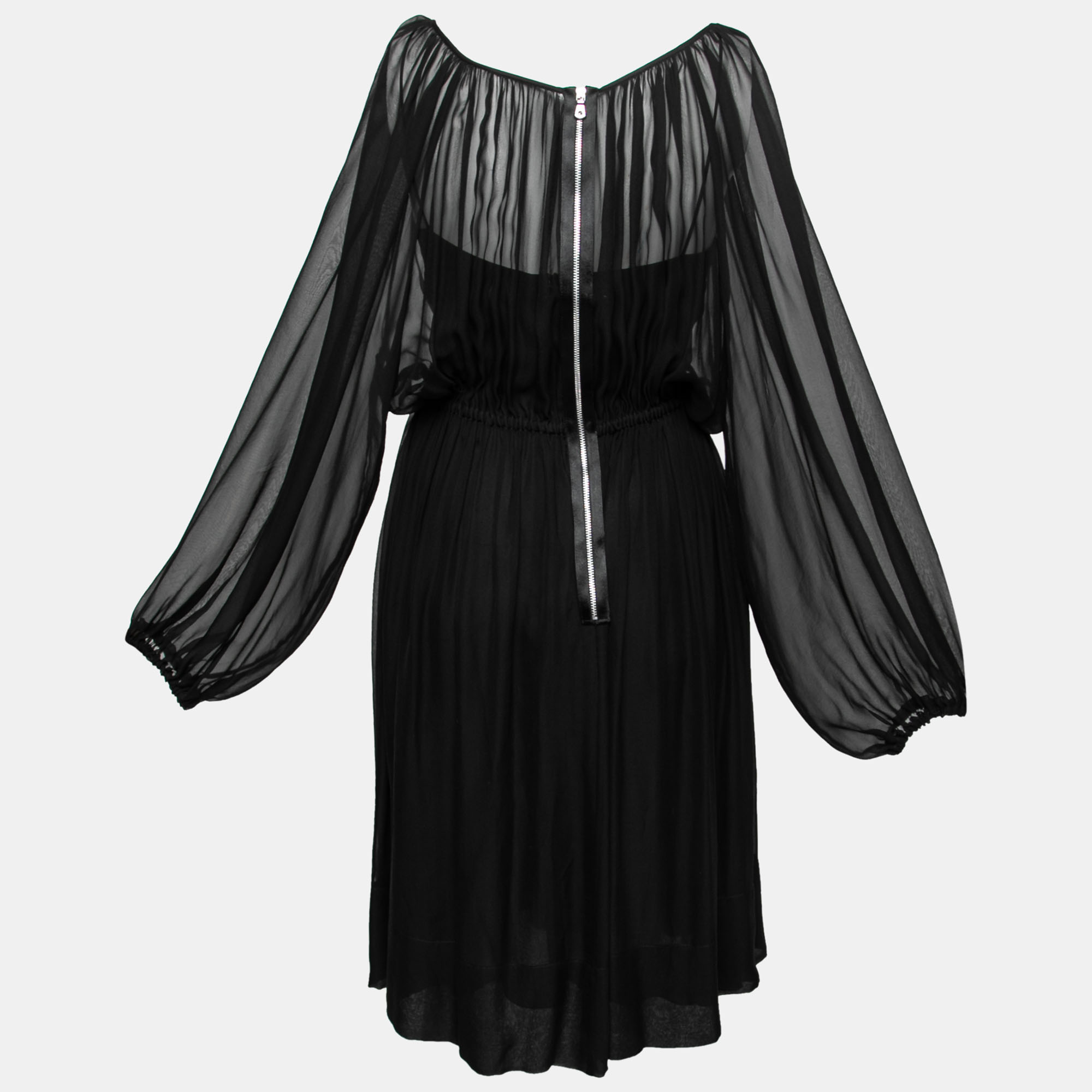 

Dolce & Gabbana Black Sheer Silk Ruched Waist Dress