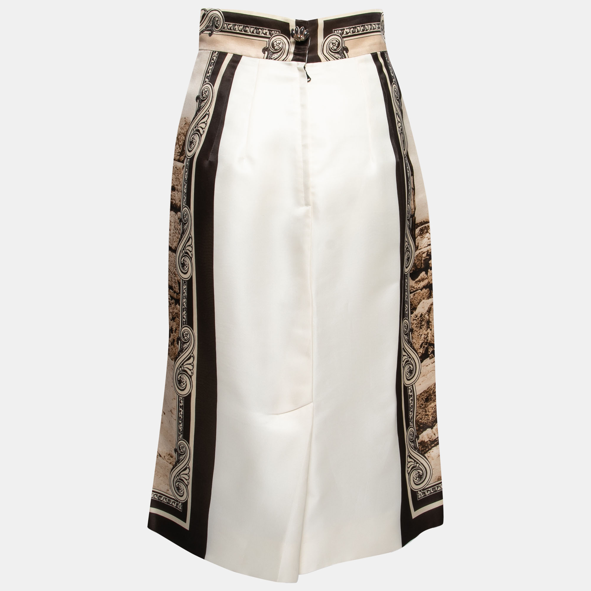 Dolce & Gabbana Beige Ancient Roman Print Silk Organza Midi Skirt S  - buy with discount