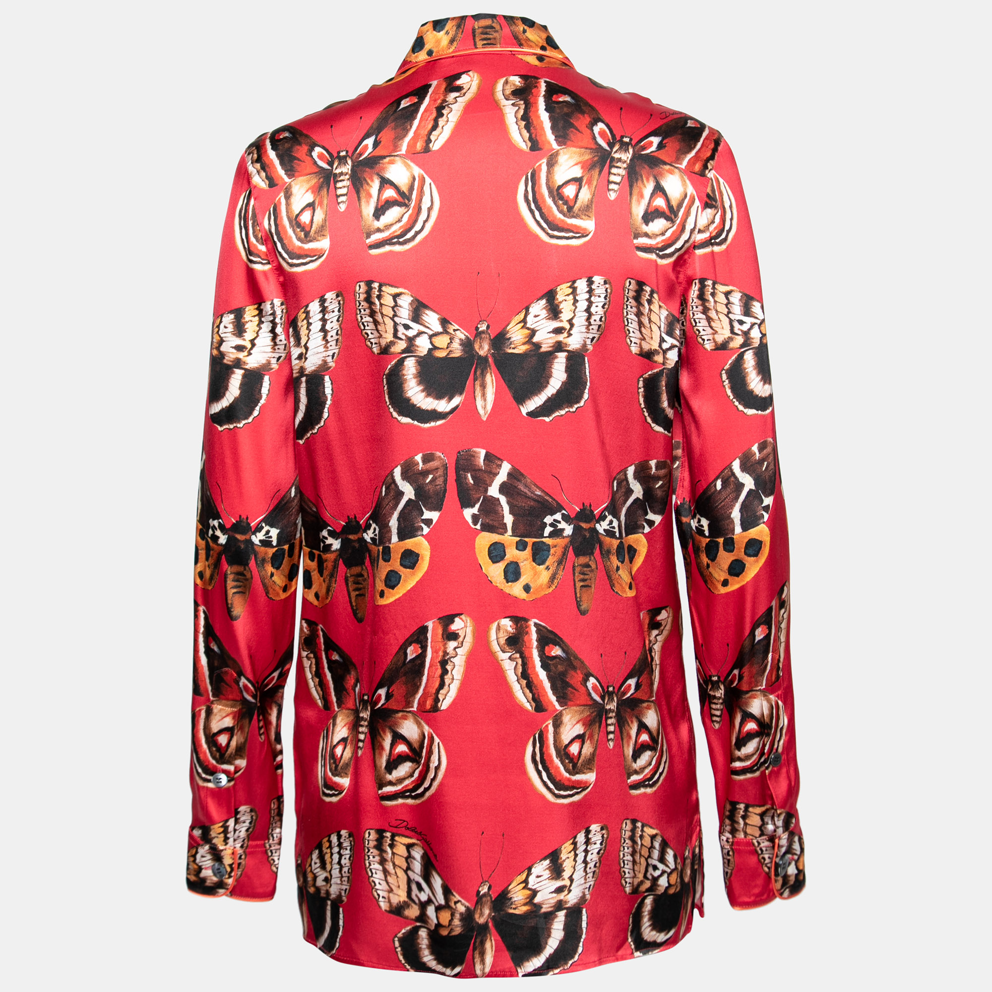 

Dolce & Gabbana Red Butterfly Print Silk Pajama Shirt