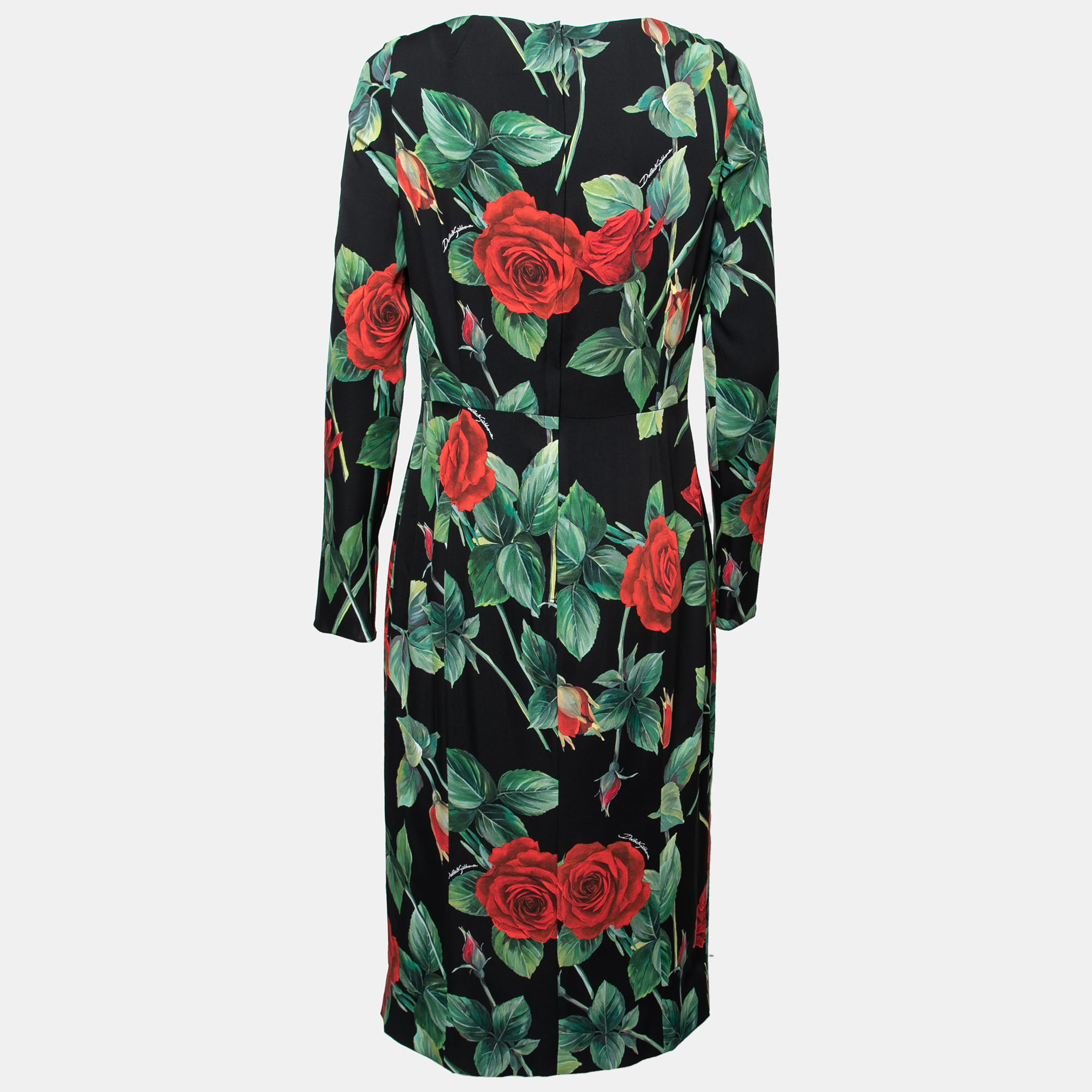 

Dolce & Gabbana Black Rose Print Silk Scoop Neck Dress