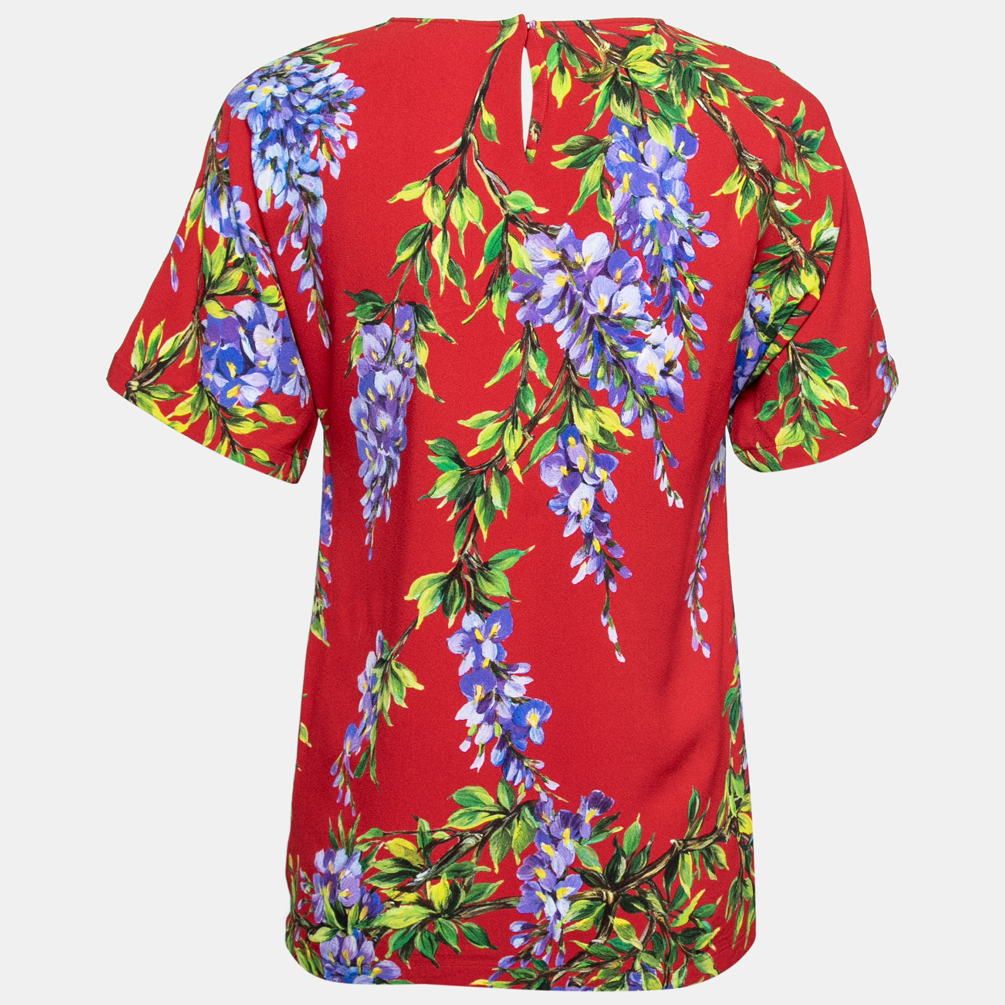 

Dolce & Gabbana Red Wisteria Floral Print Crepe Short Sleeve Top