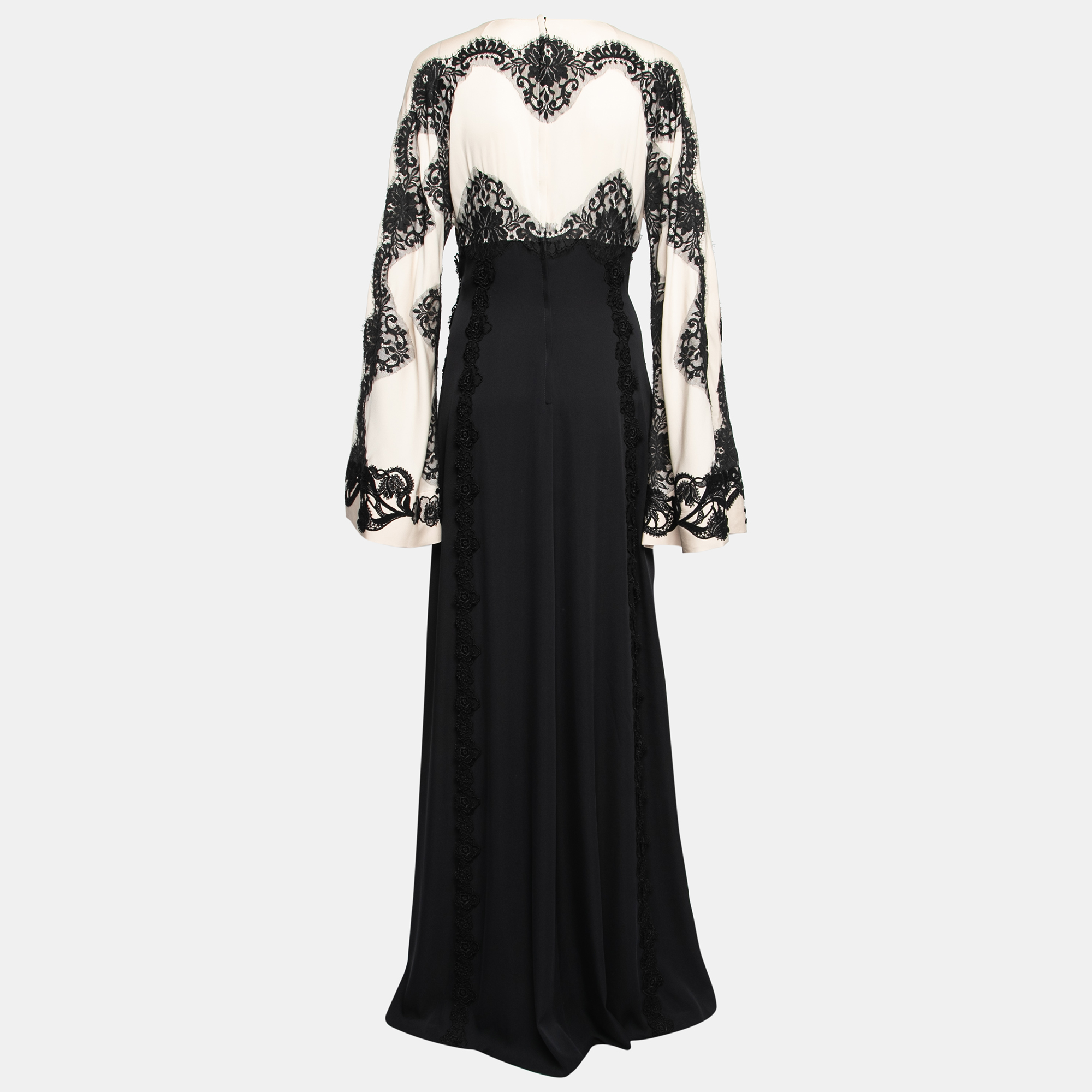 

Dolce & Gabbana Black & Beige Silk Lace Embellishment Detail Long Dress