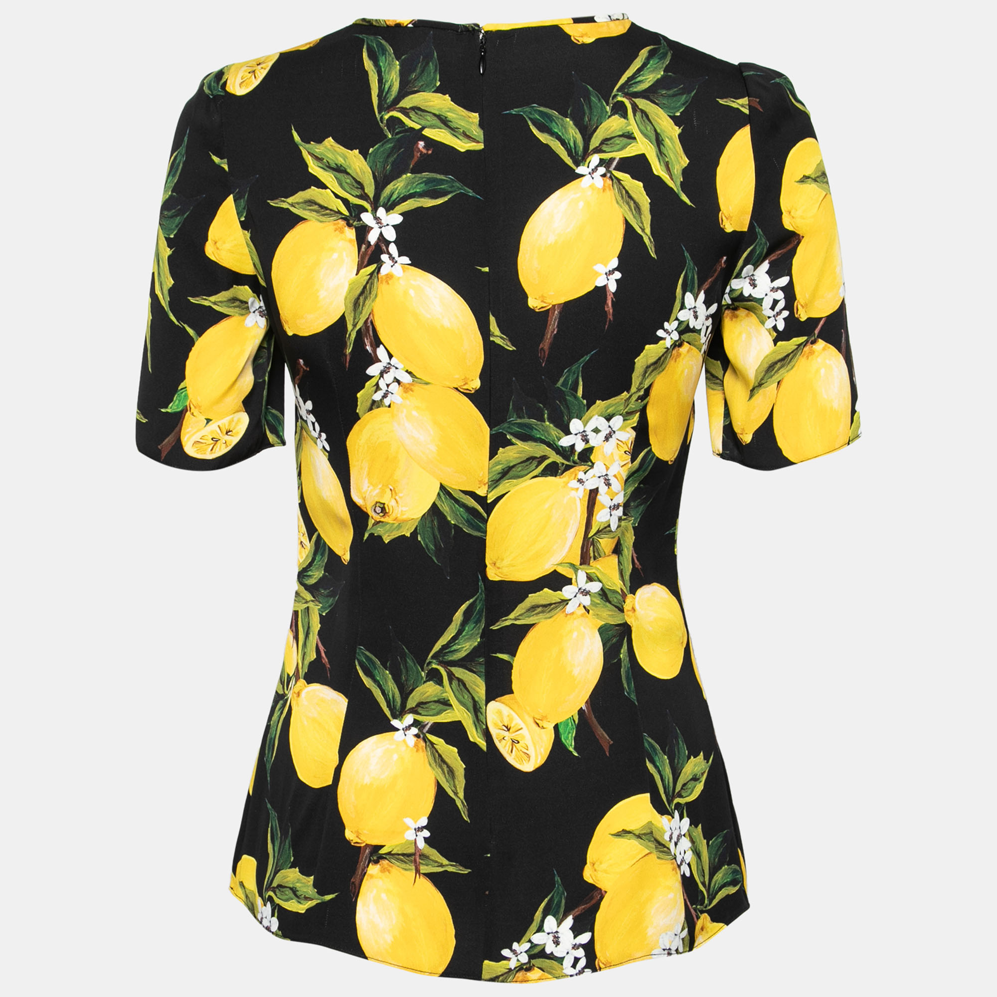 

Dolce & Gabbana Black Lemon Print Silk Short Sleeve Blouse