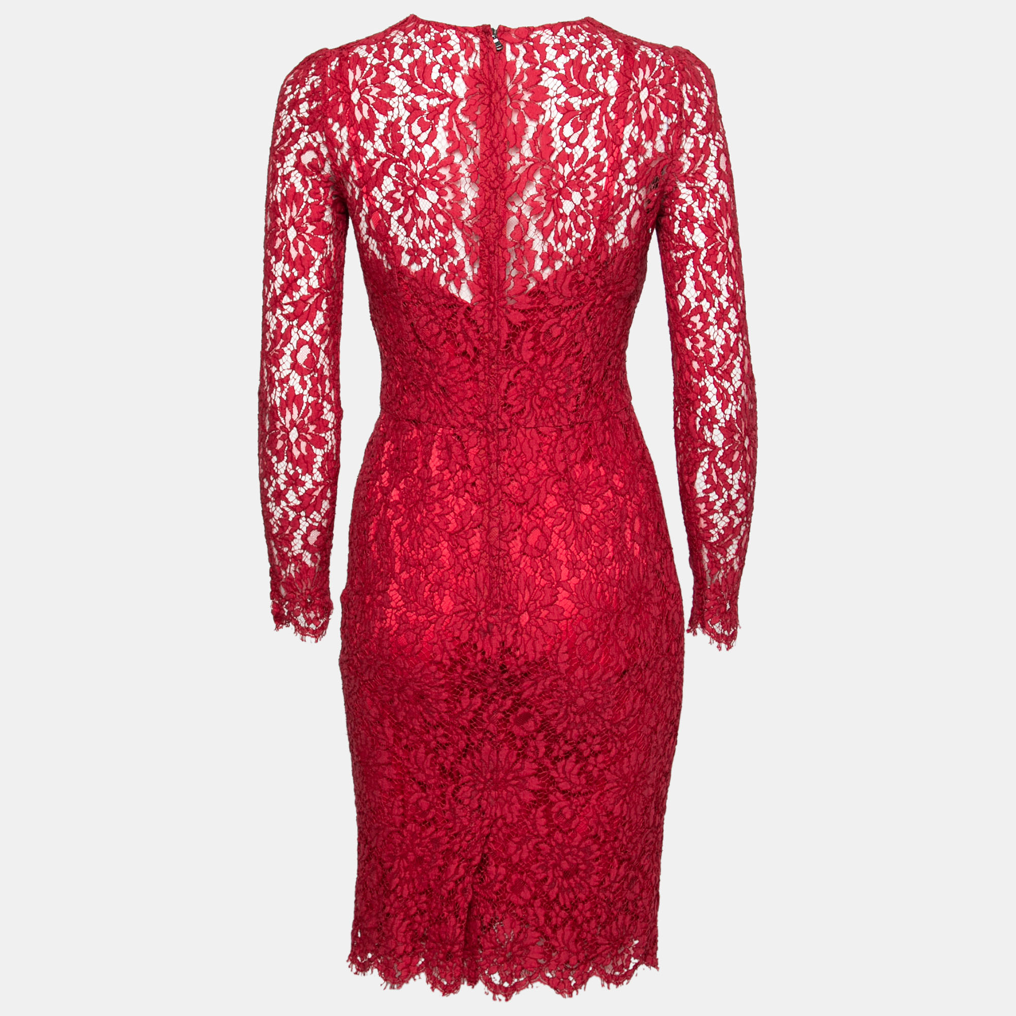 

Dolce & Gabbana Red Lace Sheath Midi Dress