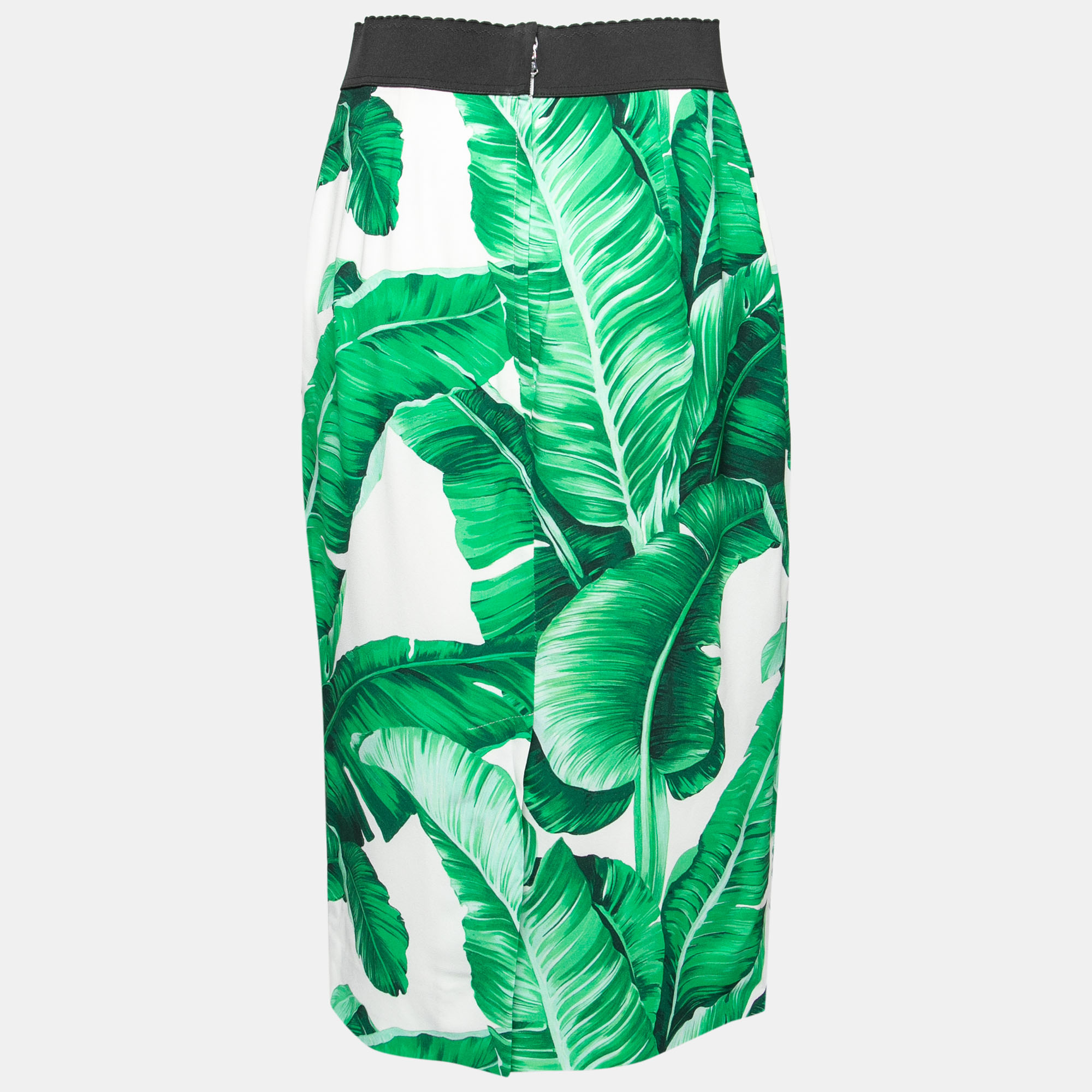 

Dolce & Gabbana Green Banana Leaf Print Crepe Knee-Length Skirt