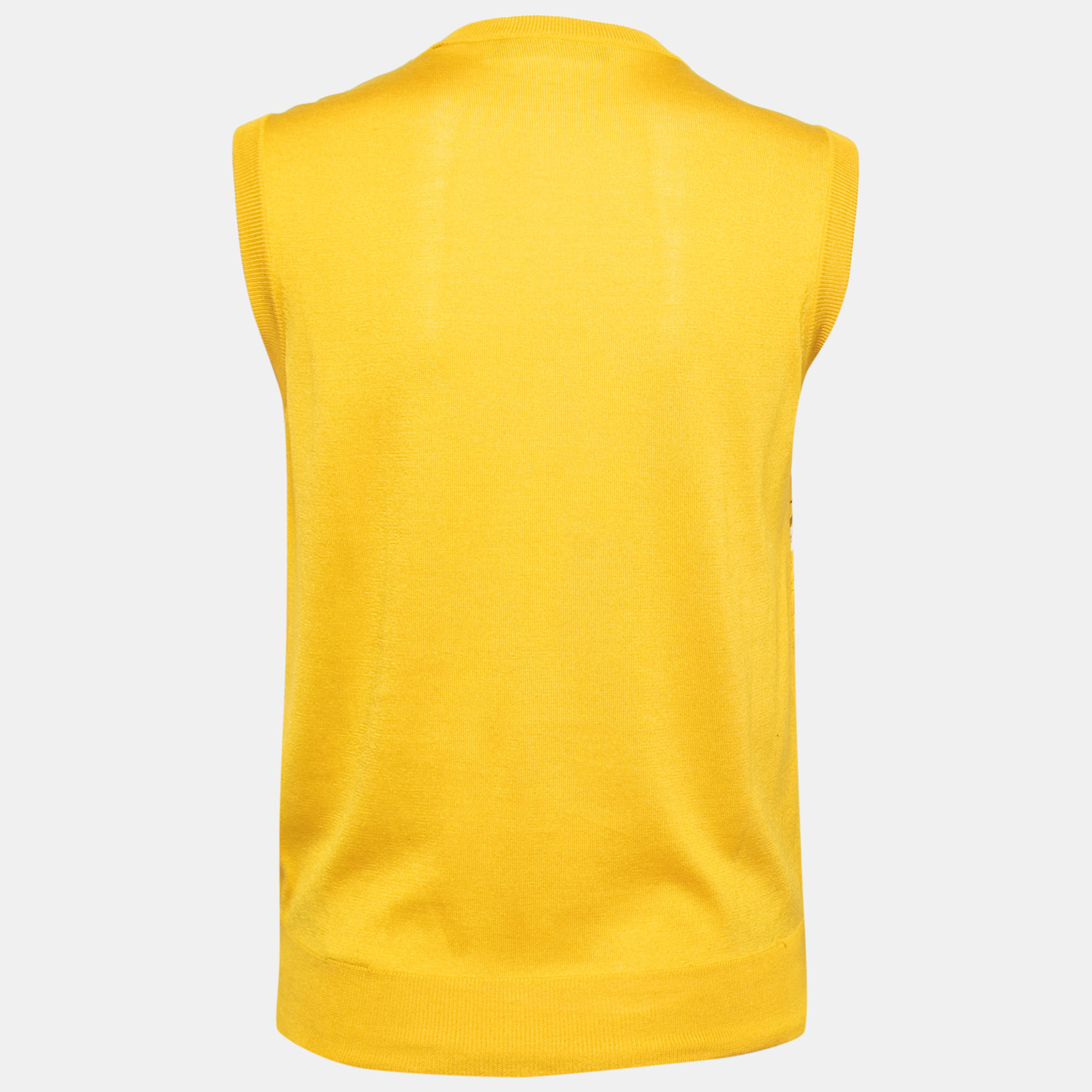 

Dolce & Gabbana Yellow Floral Print Knit Pullover Vest