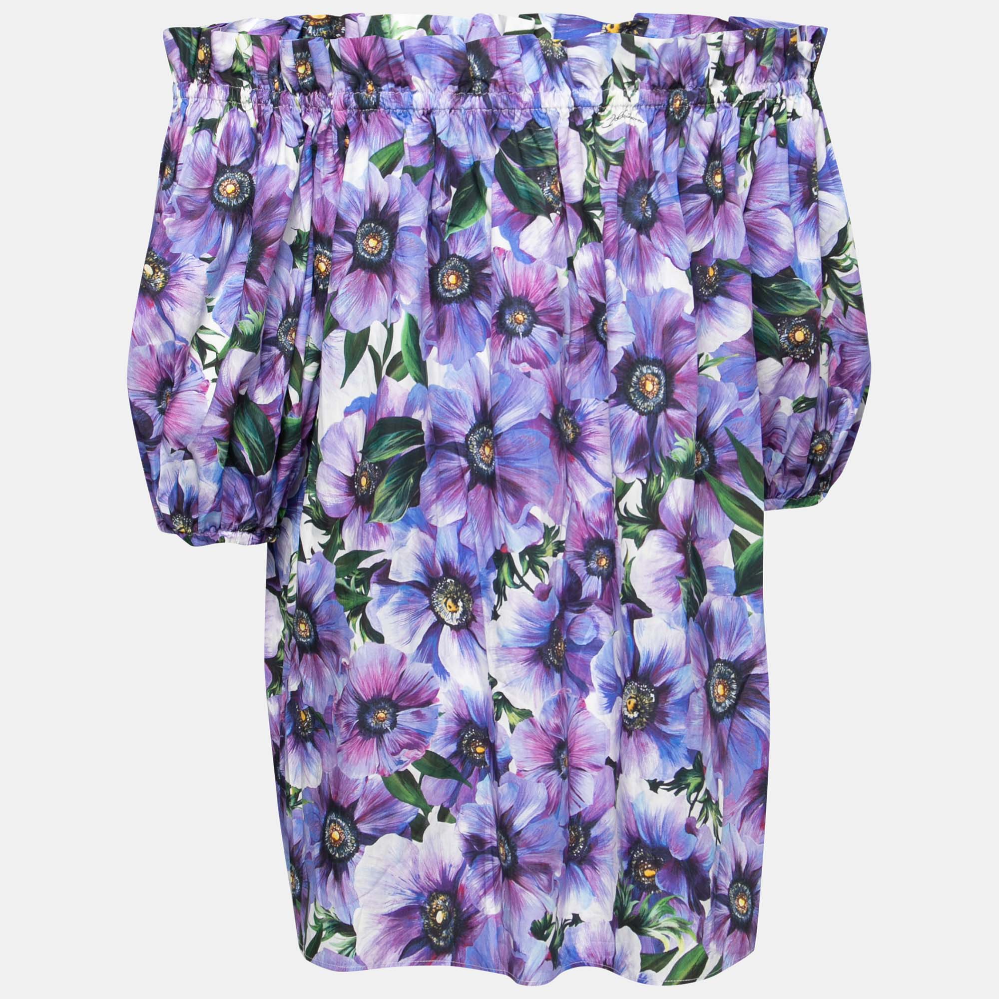 

Dolce & Gabbana Purple Floral Print Cotton Off-Shoulder Blouse