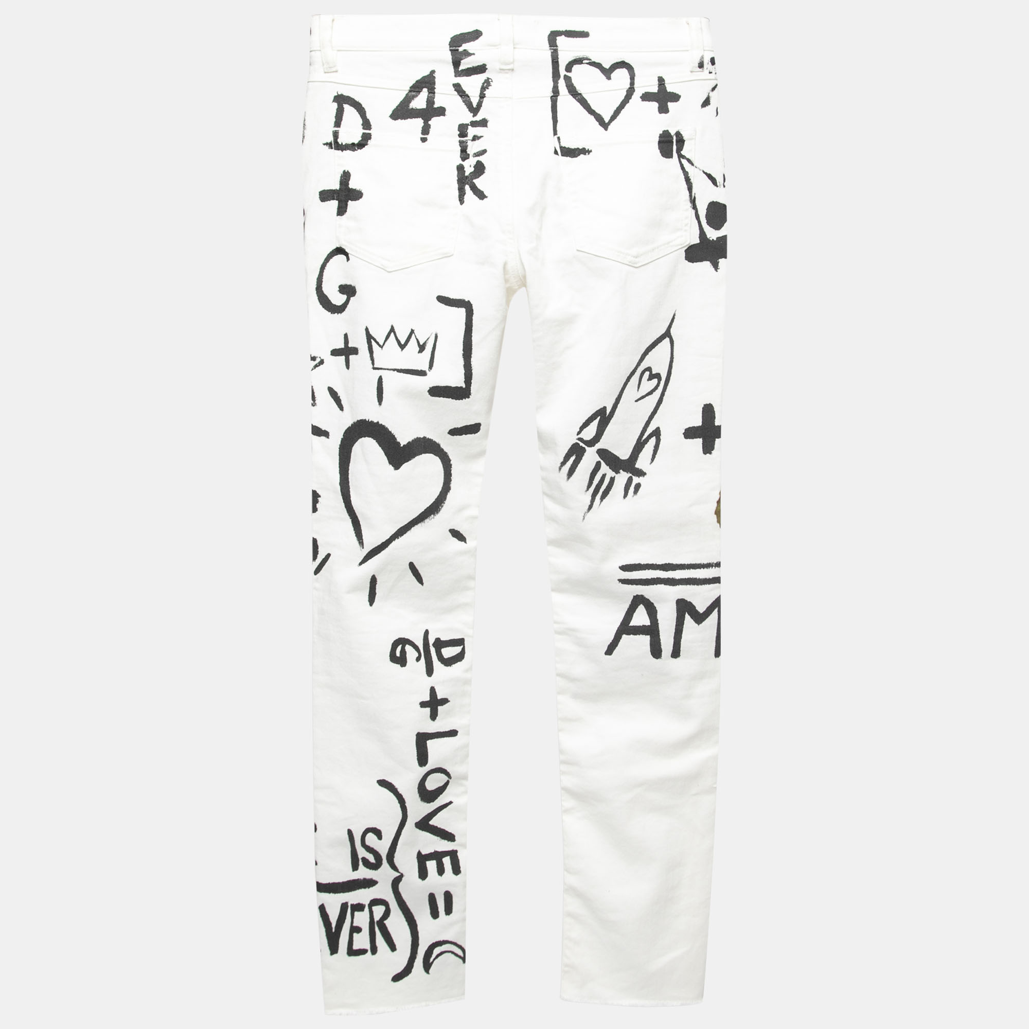 Dolce & Gabbana White Graffiti Print Denim Girly Fit Jeans S Waist 29  - buy with discount