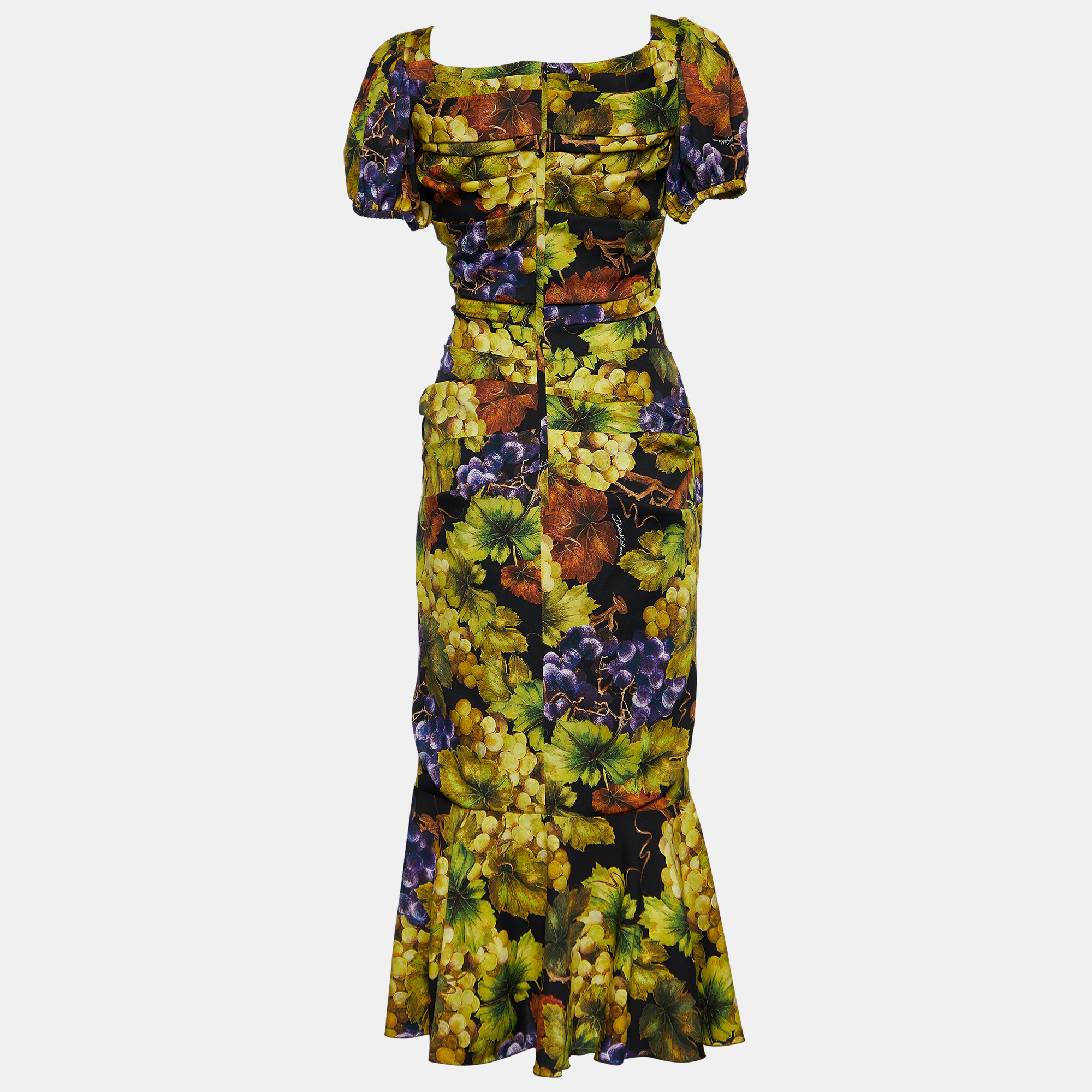 

Dolce & Gabbana Multicolor Floral Print Silk Ruched Midi Dress