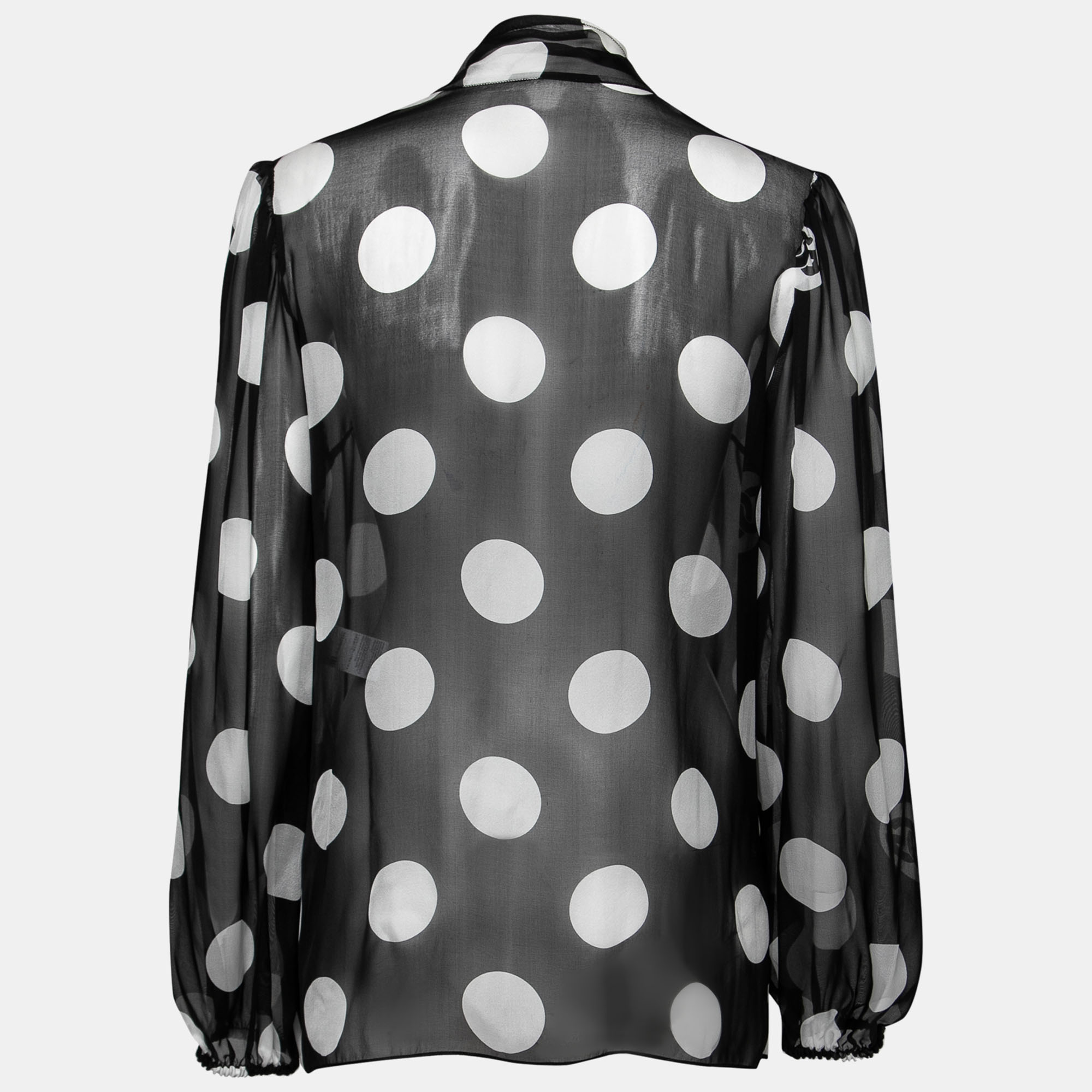 

Dolce & Gabbana Black Polka Dot Silk Tie-Neck Blouse