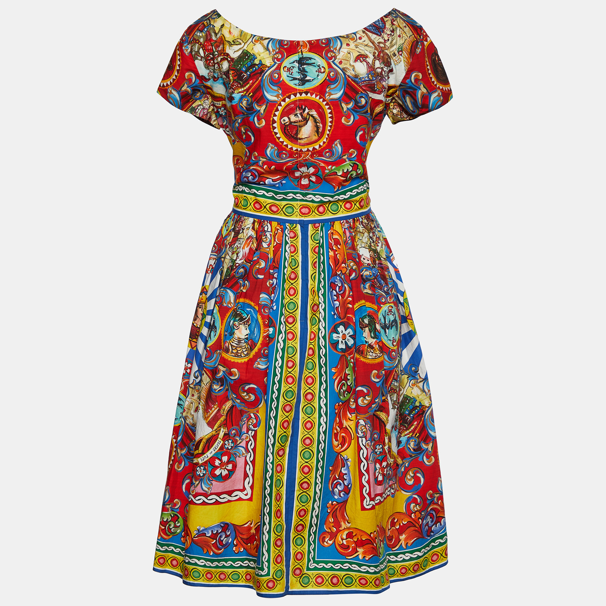 

Dolce & Gabbana Multicolor Carretto Siciliano Print Cotton Midi Dress