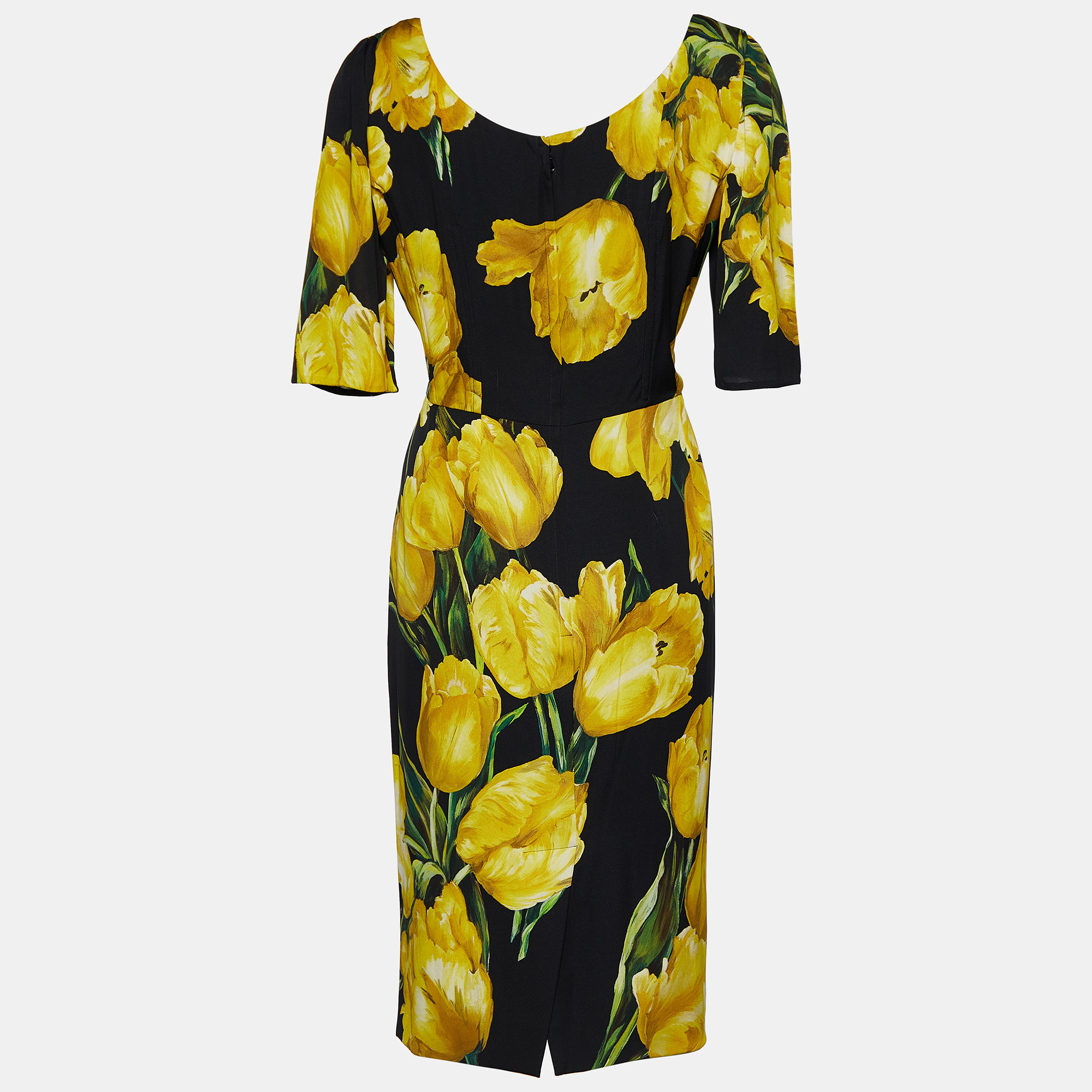 

Dolce & Gabbana Yellow Tulip Print Stretch Silk Sheath Dress