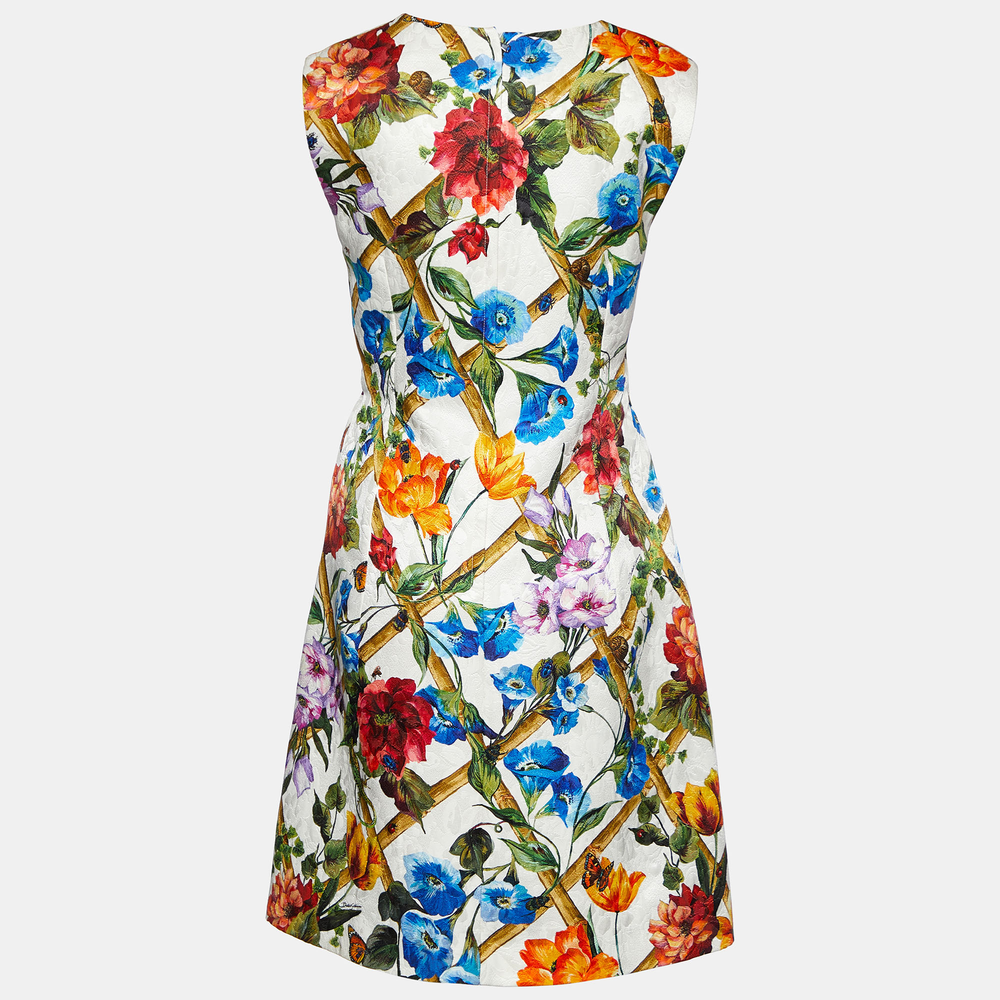 

Dolce & Gabbana White Floral Print Jacquard Cotton & Silk A-Line Dress