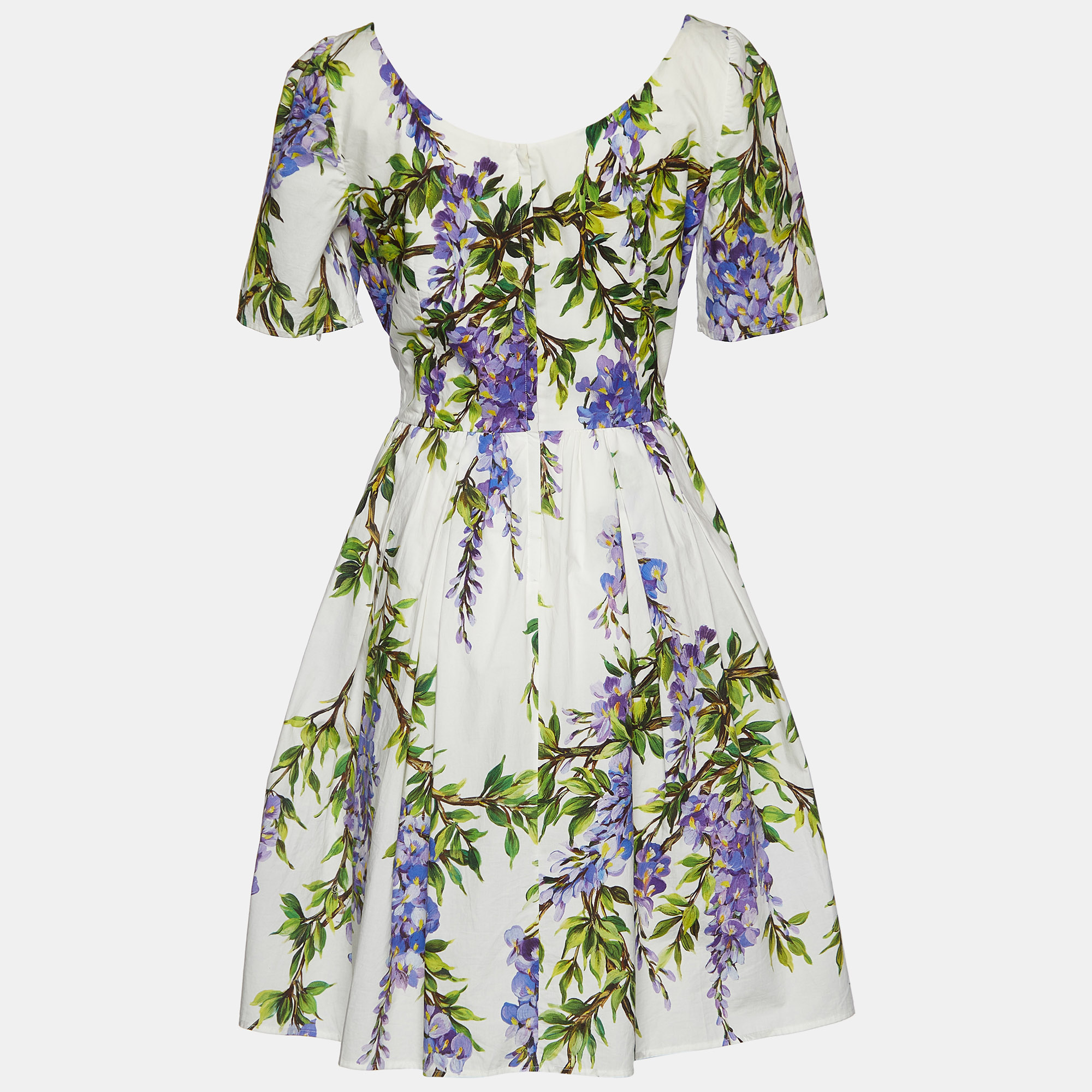 

Dolce & Gabbana White Wisteria Print Cotton Flared Dress