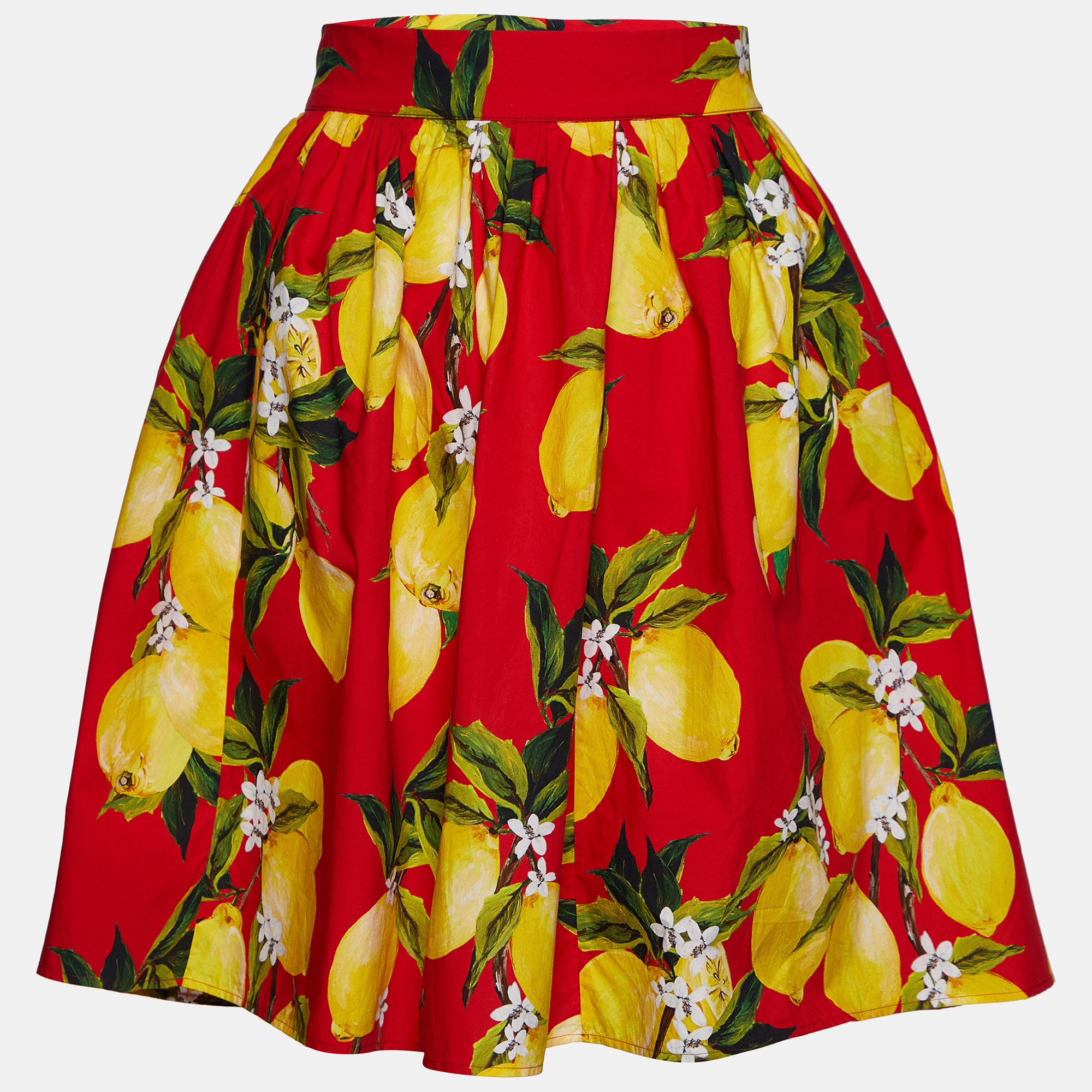 

Dolce & Gabbana Red Lemon Print Cotton Flared Skirt