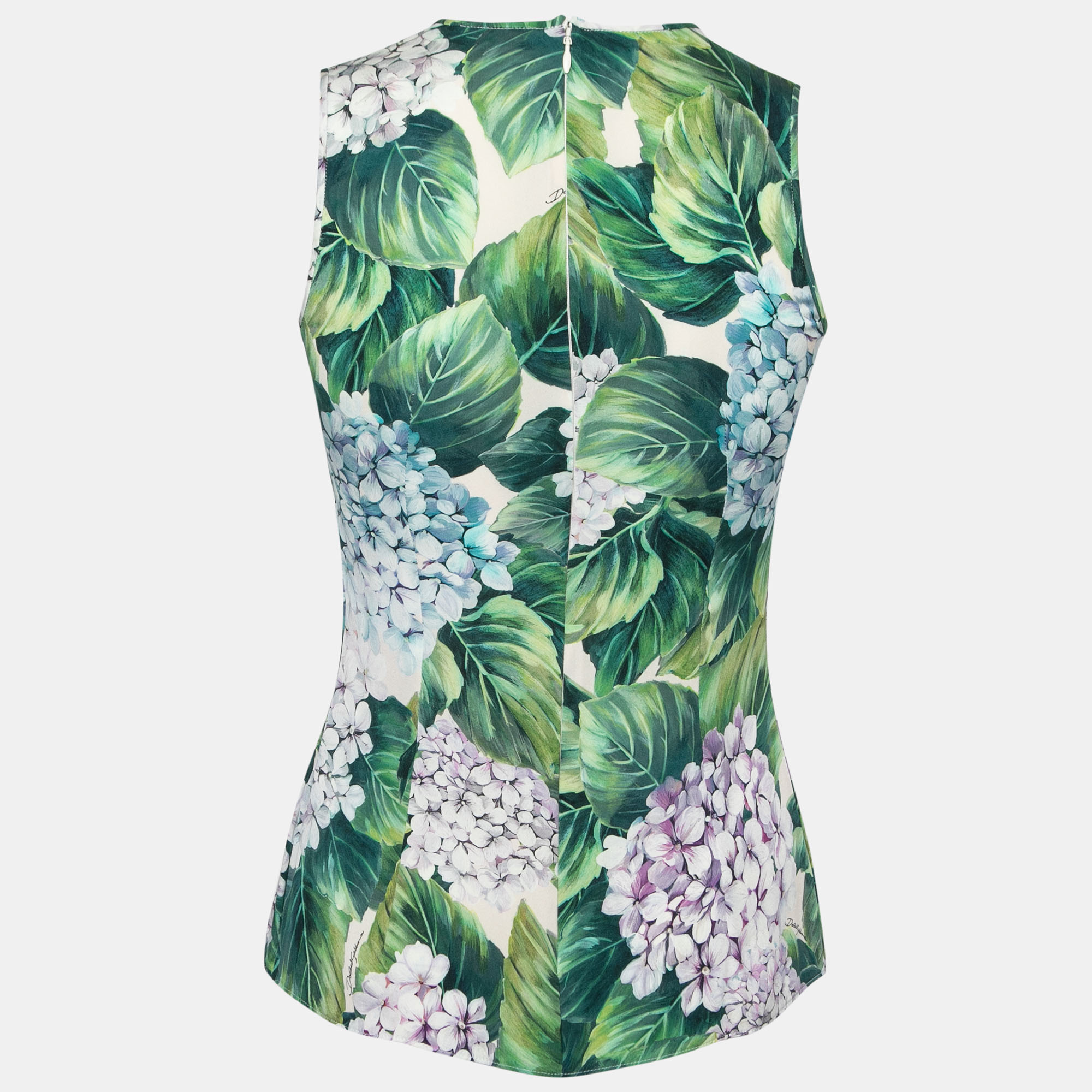 

Dolce & Gabbana Green Hydrangea Print Silk Crepe Sleeveless Top