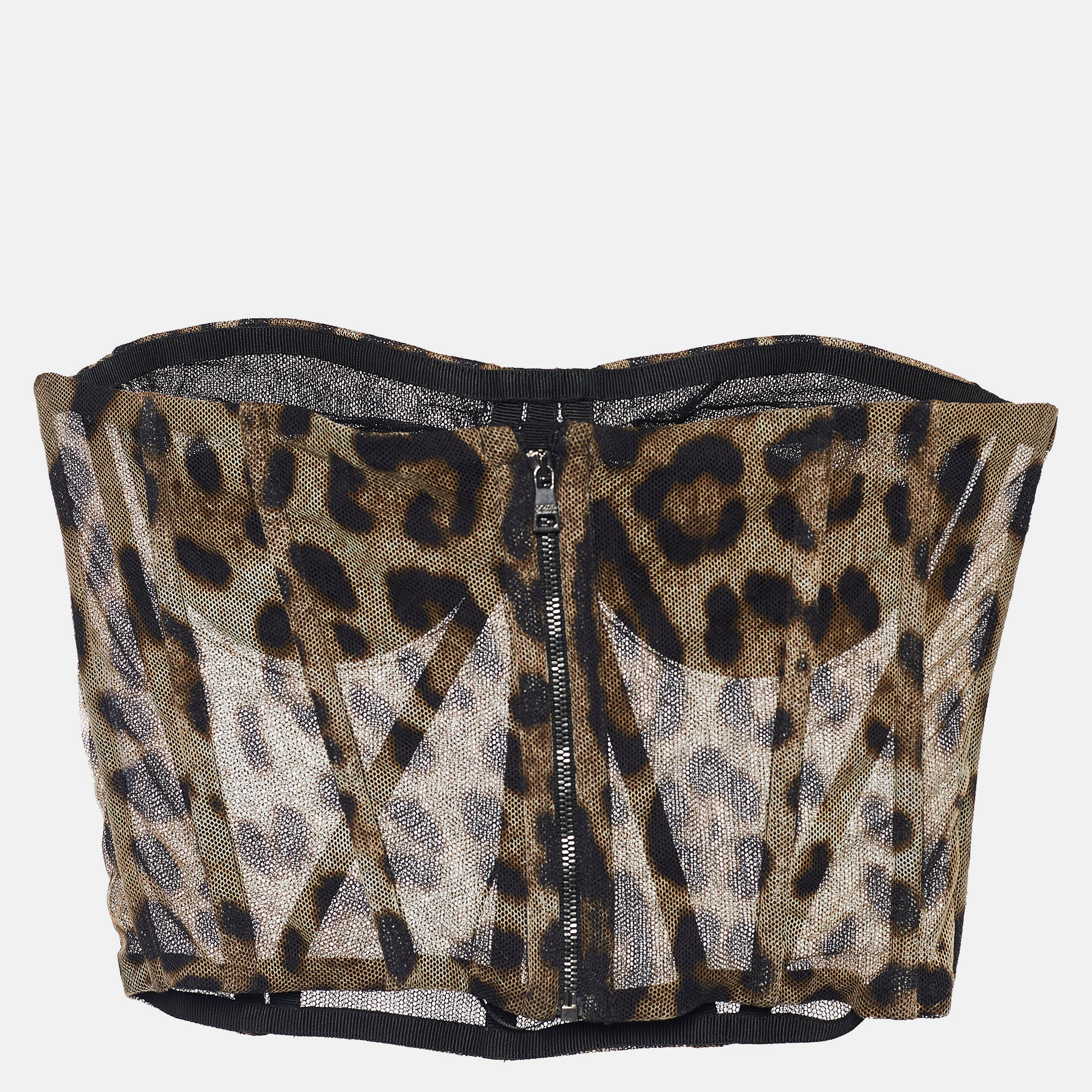 

Dolce & Gabbana Brown Animal Print Tulle Bustier Crop Top