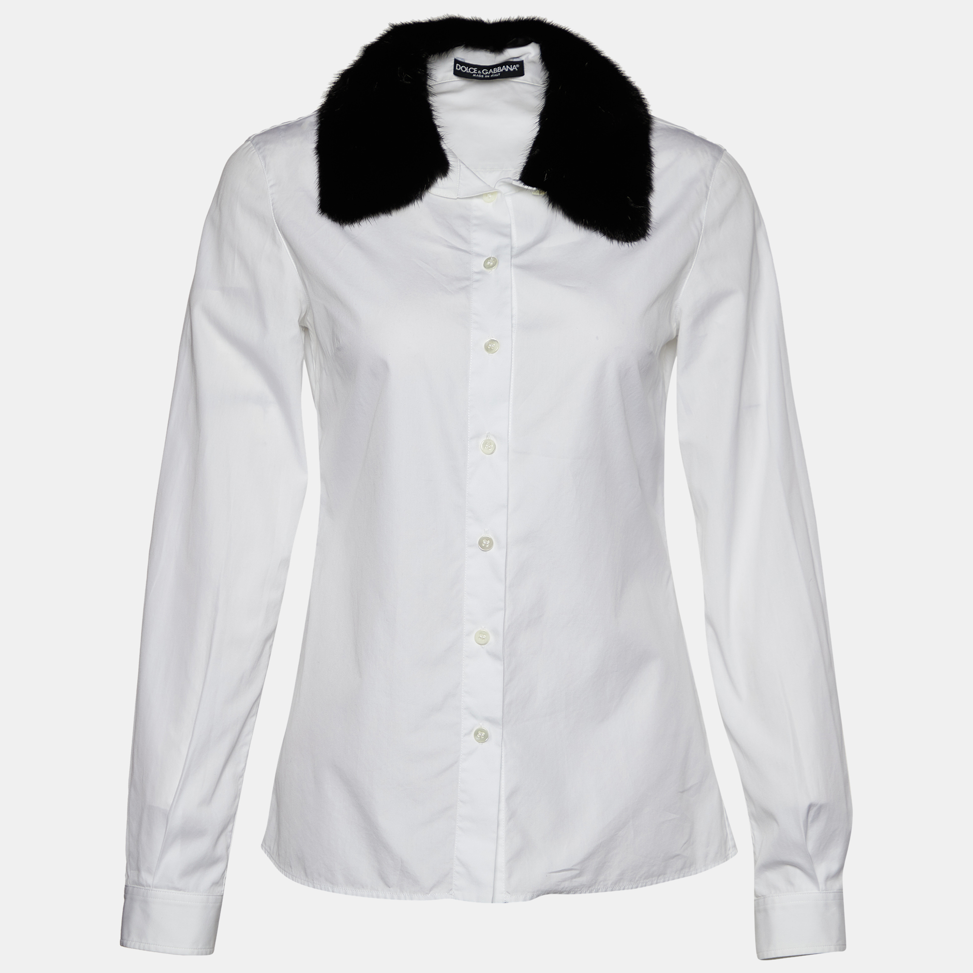 

Dolce & Gabbana White Cotton Mink Fur Collar Detail Shirt S