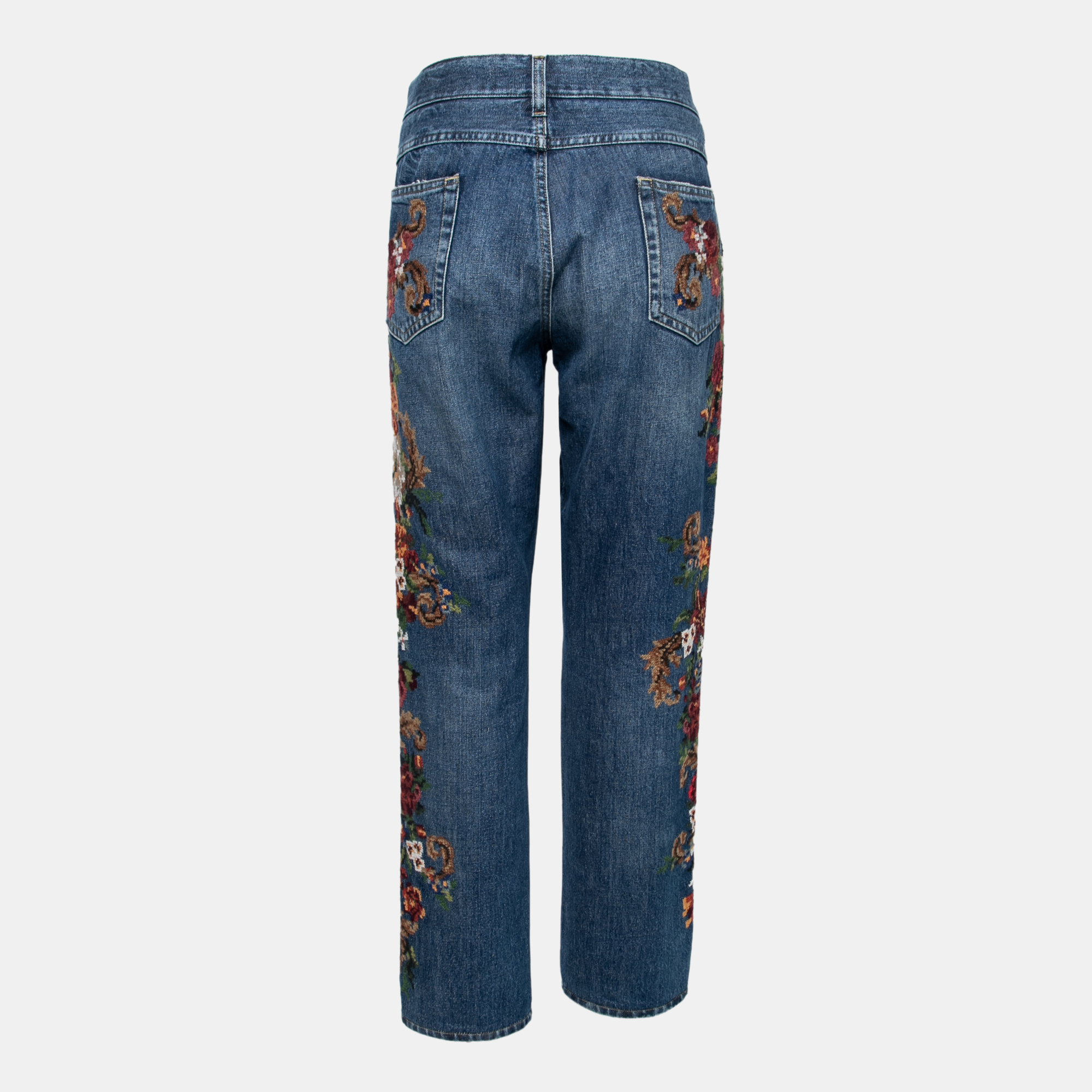 

Dolce & Gabbana Blue Denim Floral-Embroidered 16 Classic Jeans 2XL Waist 37"