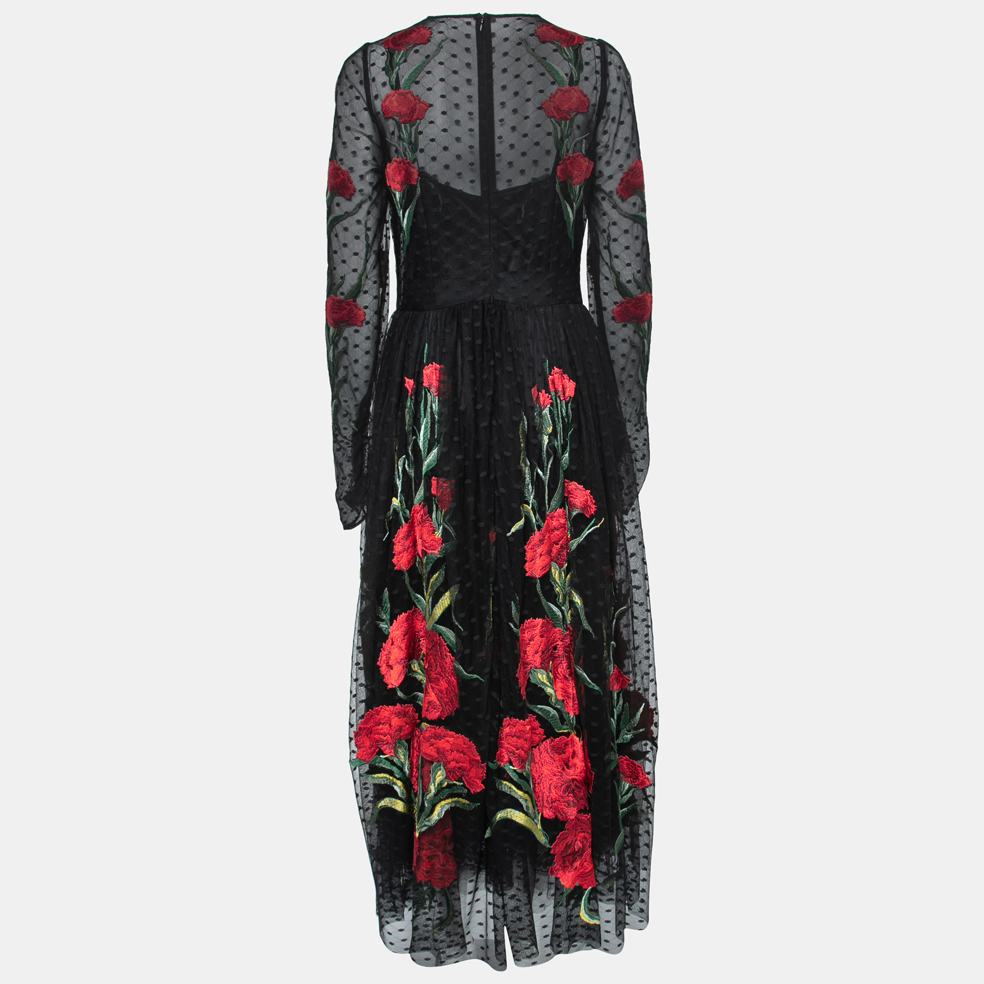 

Dolce & Gabbana Black Floral-Embroidered Swiss-Dot Tulle Dress