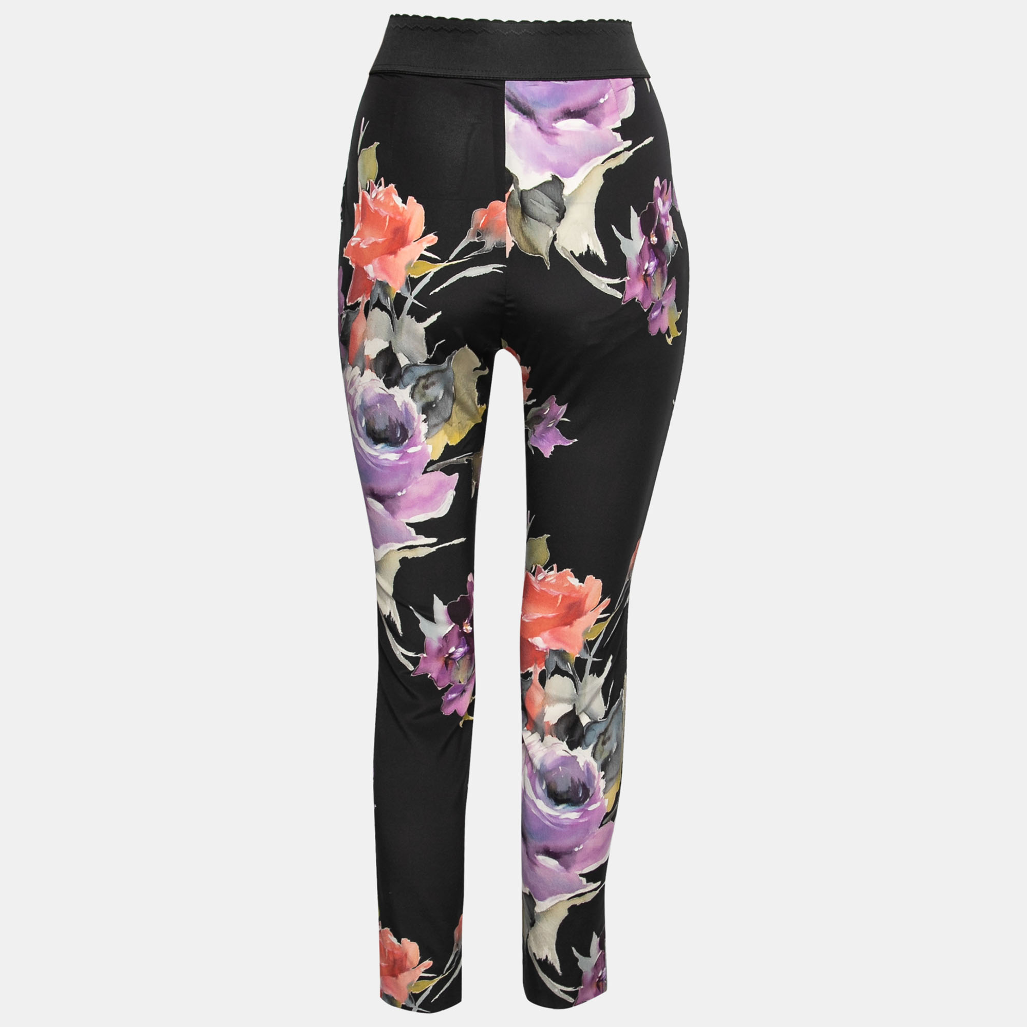 

Dolce & Gabbana Black Floral Printed Silk Crepe Trousers