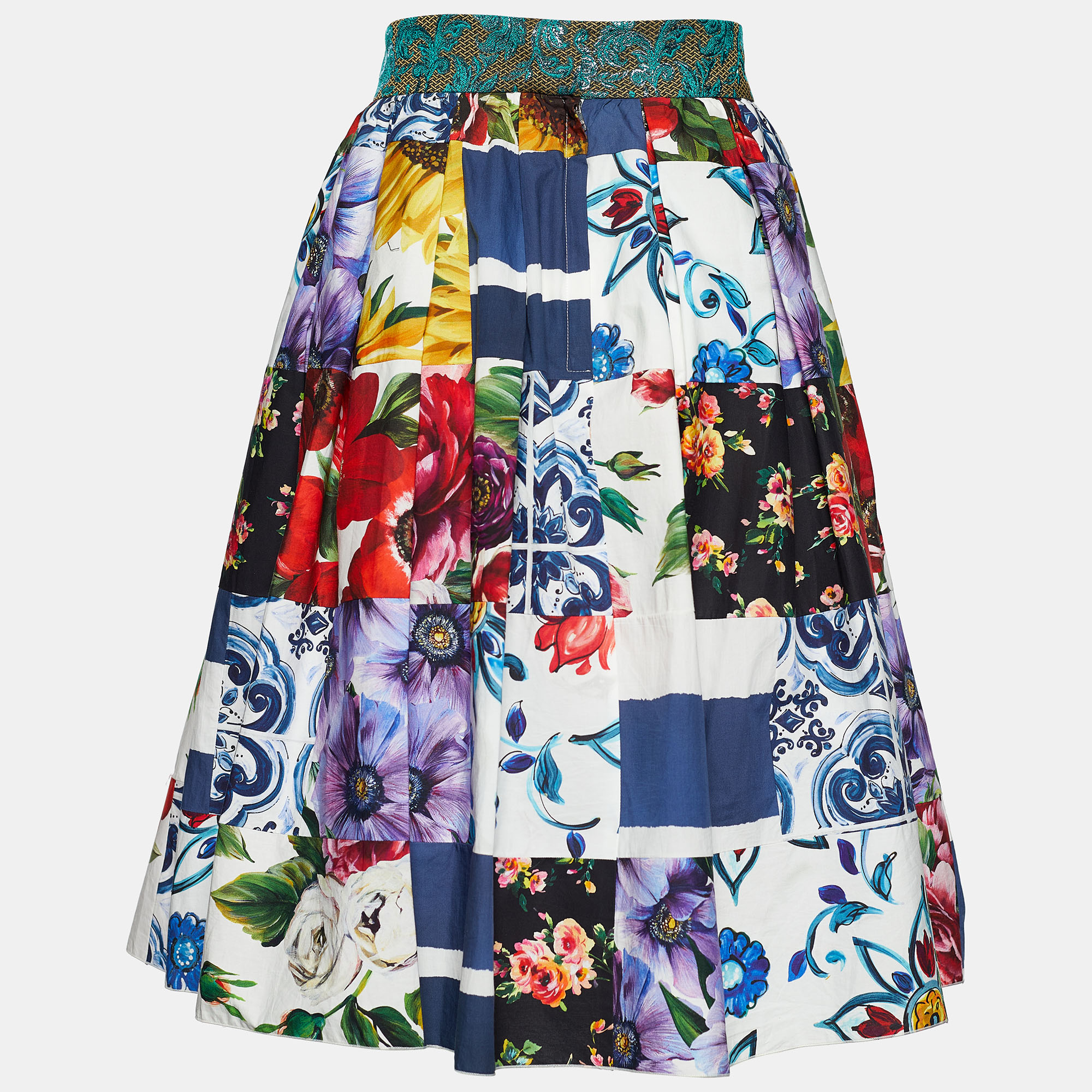 

Dolce & Gabbana Multicolor Patchwork Print Cotton Midi Skirt
