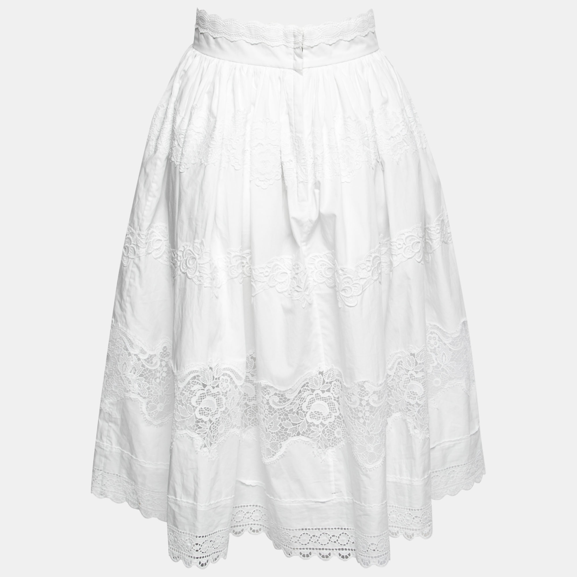 

Dolce & Gabbana White Cotton & Lace Trimmed Logo Embellished Skirt