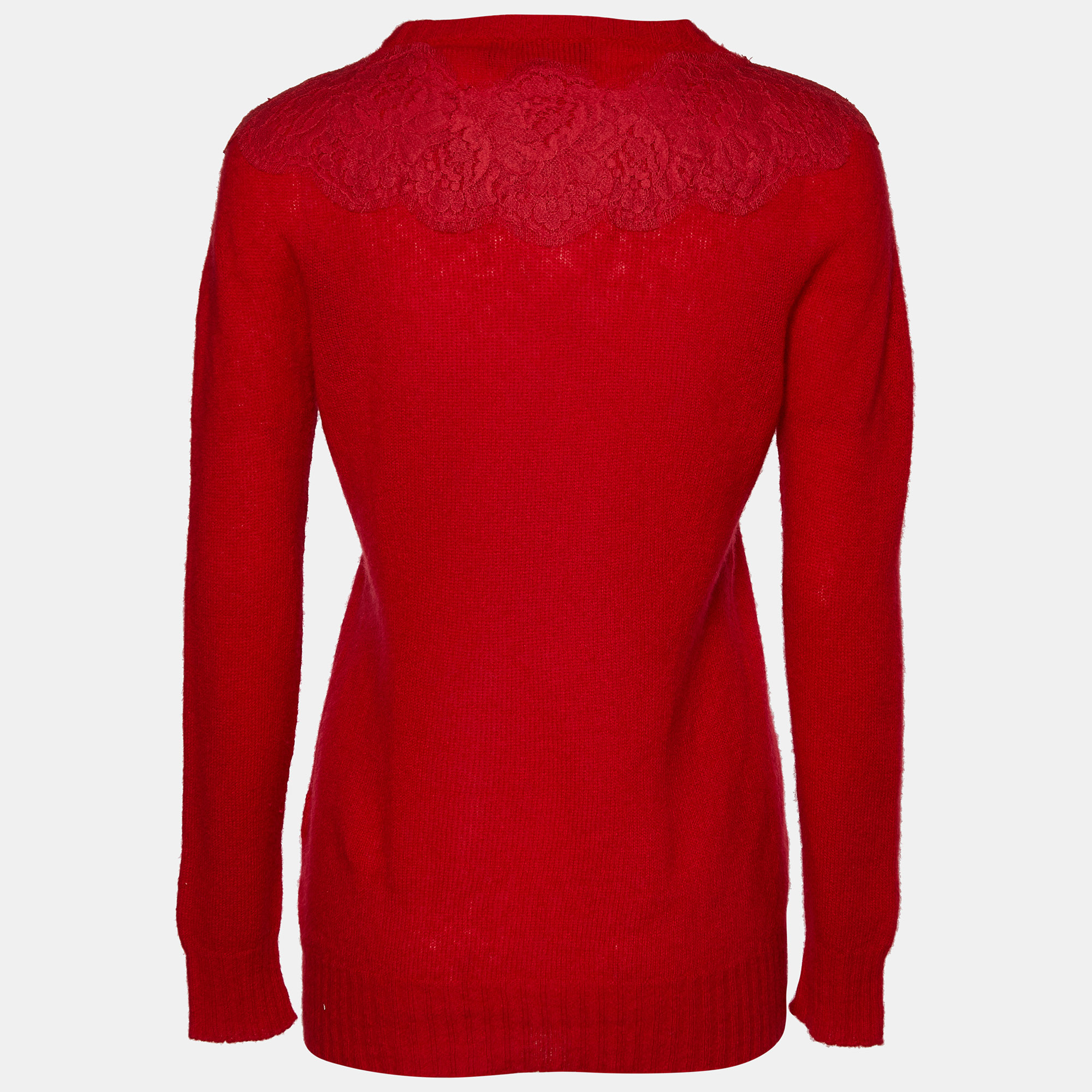 

Dolce & Gabbana Red Cashmere & Silk Lace Trim Cardigan