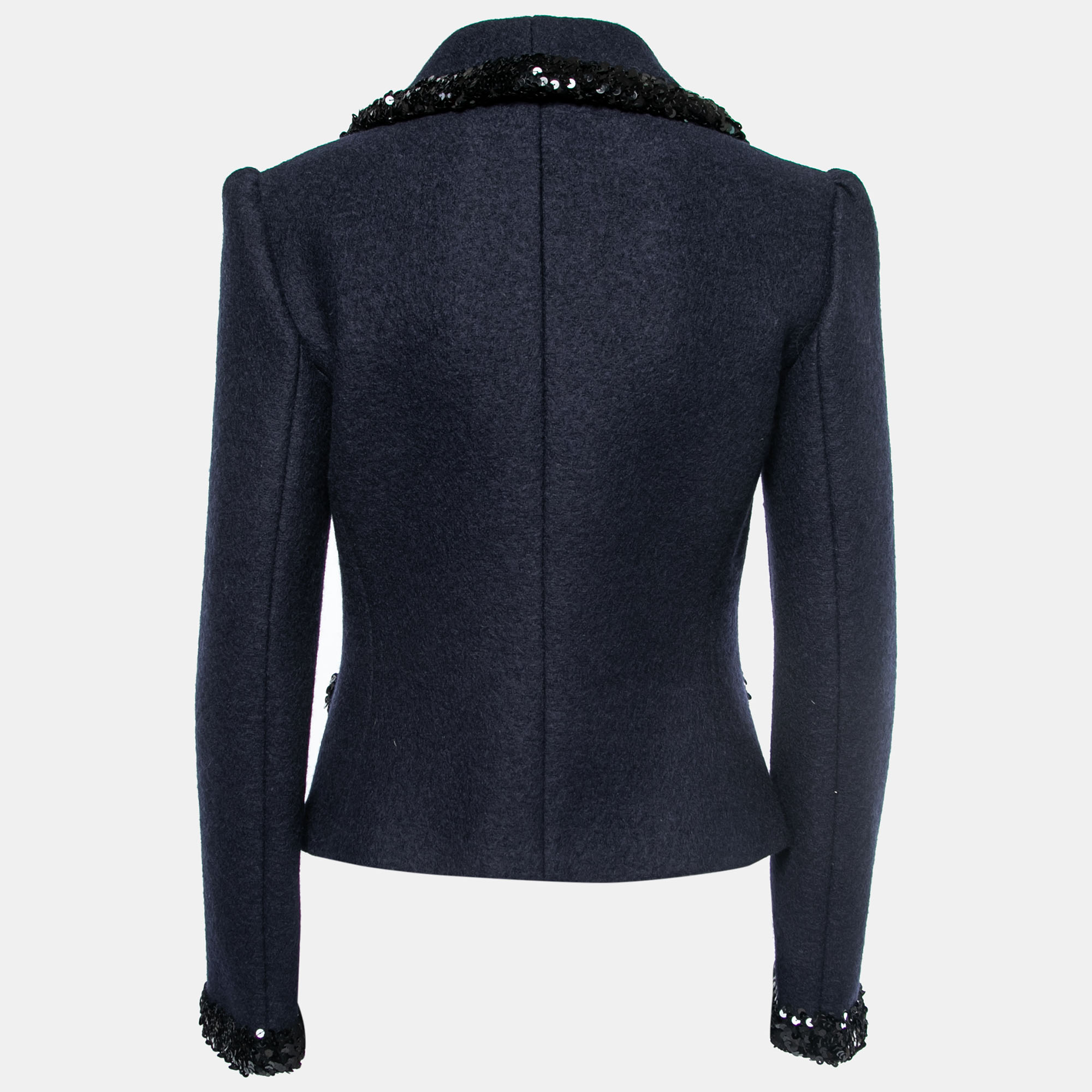 

Dolce & Gabbana Navy Blue Wool Sequin-Trim Jacket