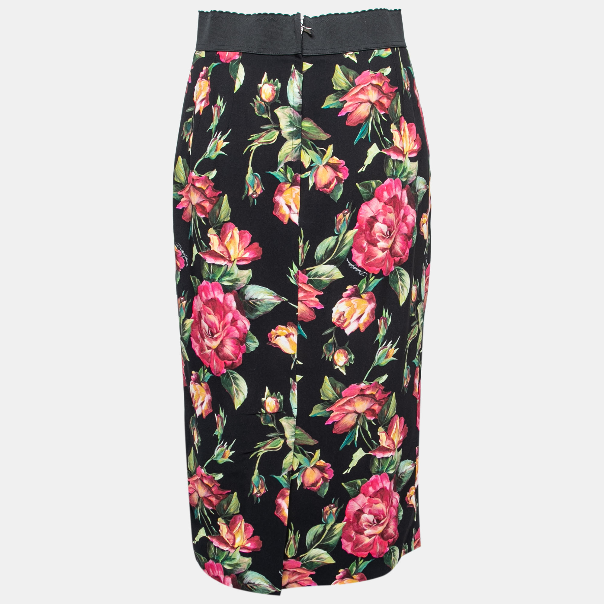 

Dolce & Gabbana Black Floral Print Crepe Midi Skirt