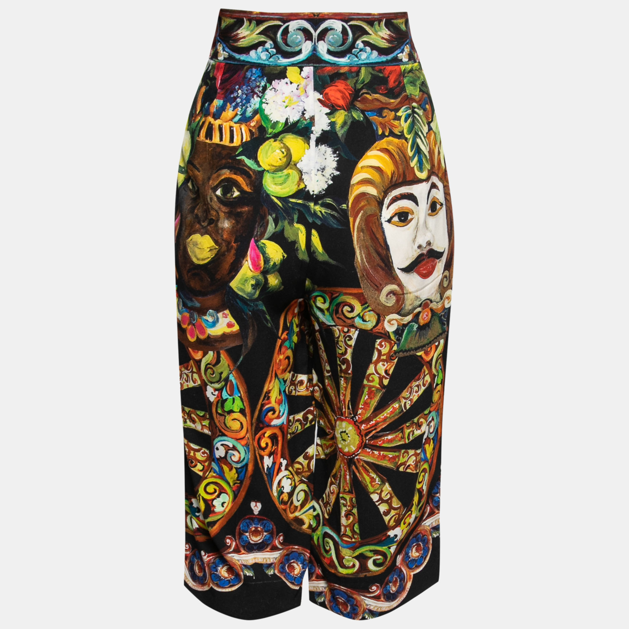 

Dolce & Gabbana Black Floral Printed Crepe Cropped Trousers