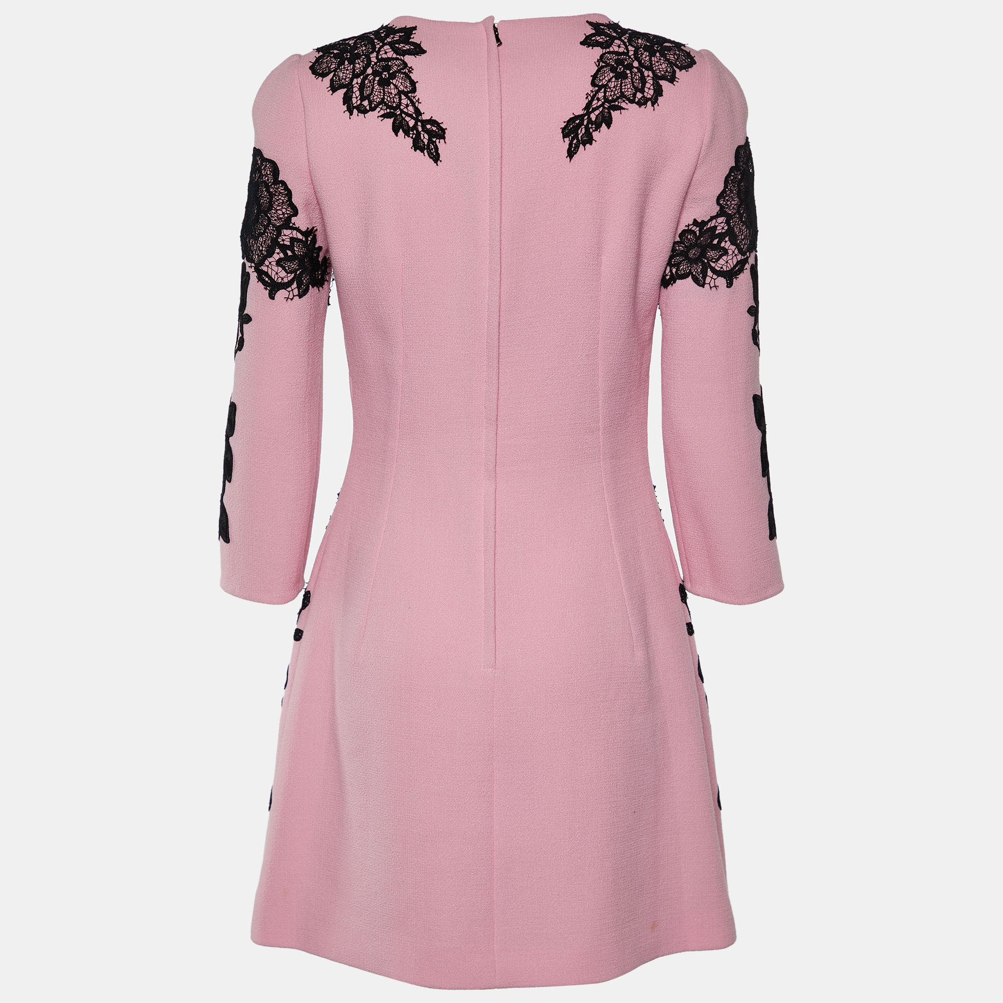 

Dolce & Gabbana Pink Wool Floral Applique Sheath Dress