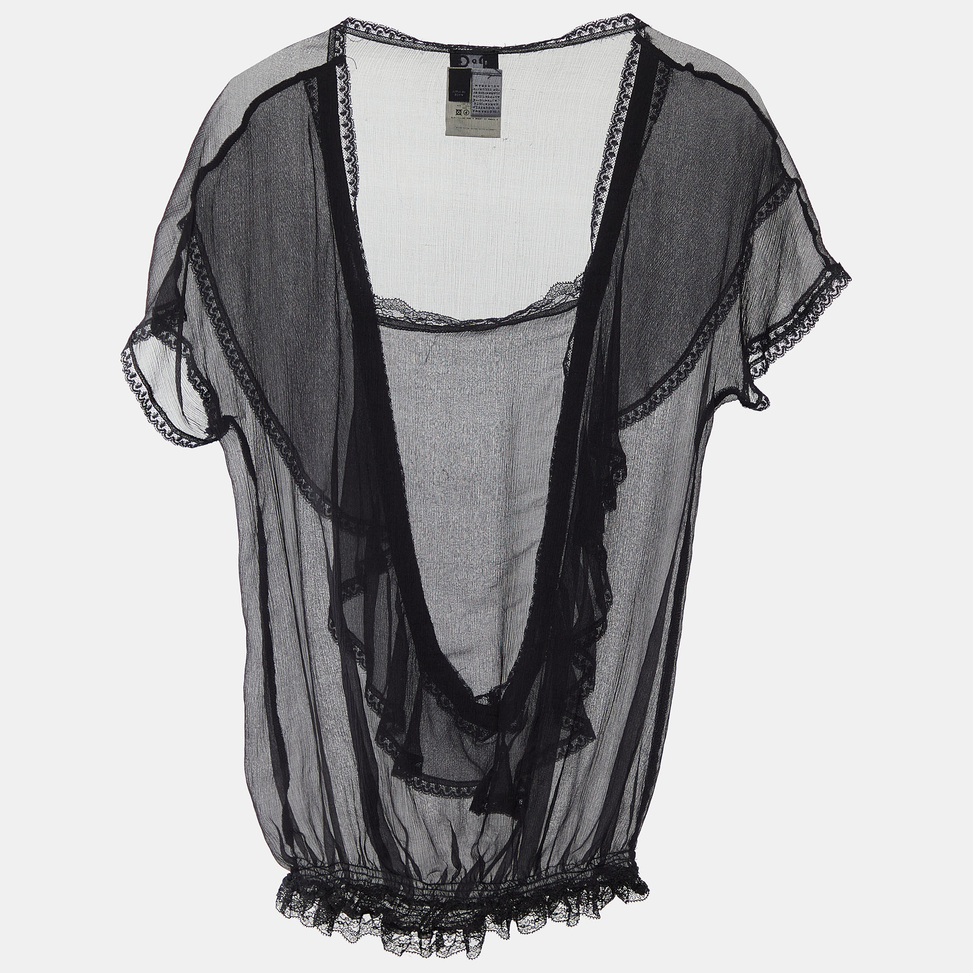 

Dolce & Gabbana Black Silk Chiffon Ruffled Sheer Top